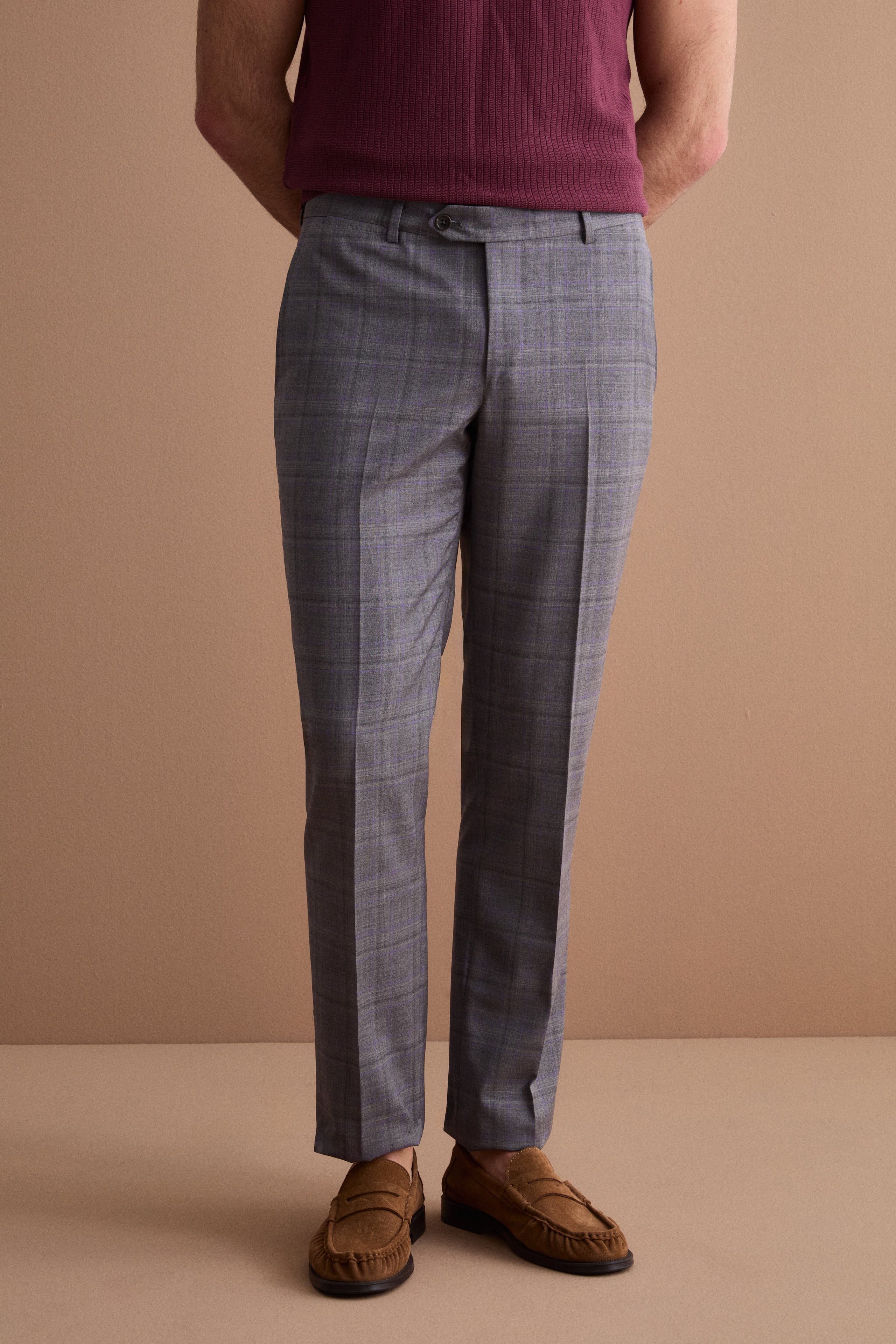 Single-Breasted Check Virgin Wool Suit Regular Fit - Grey check