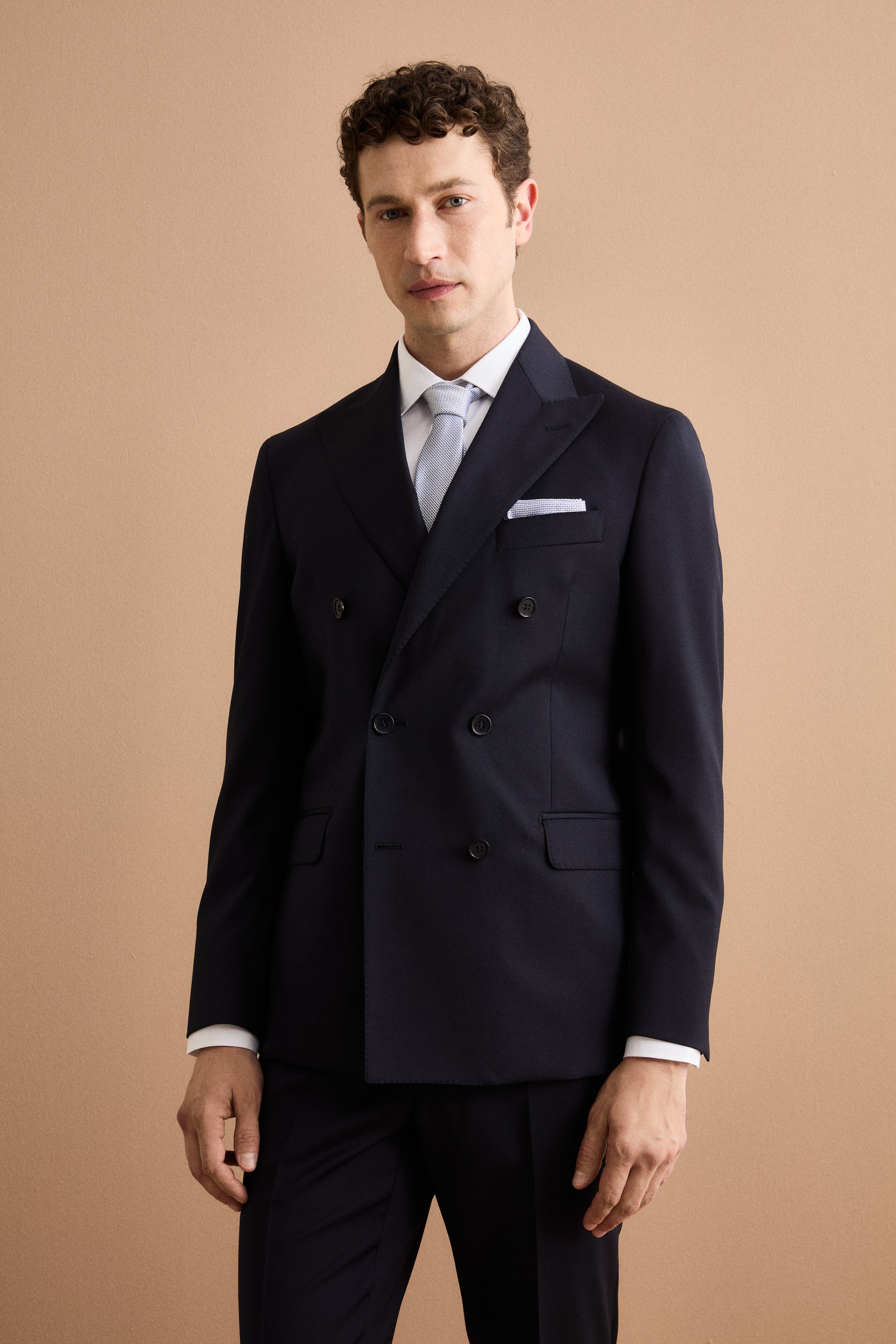 Gefütterter Zweireihiger Anzug aus Reiner Schurwolle - BLAU