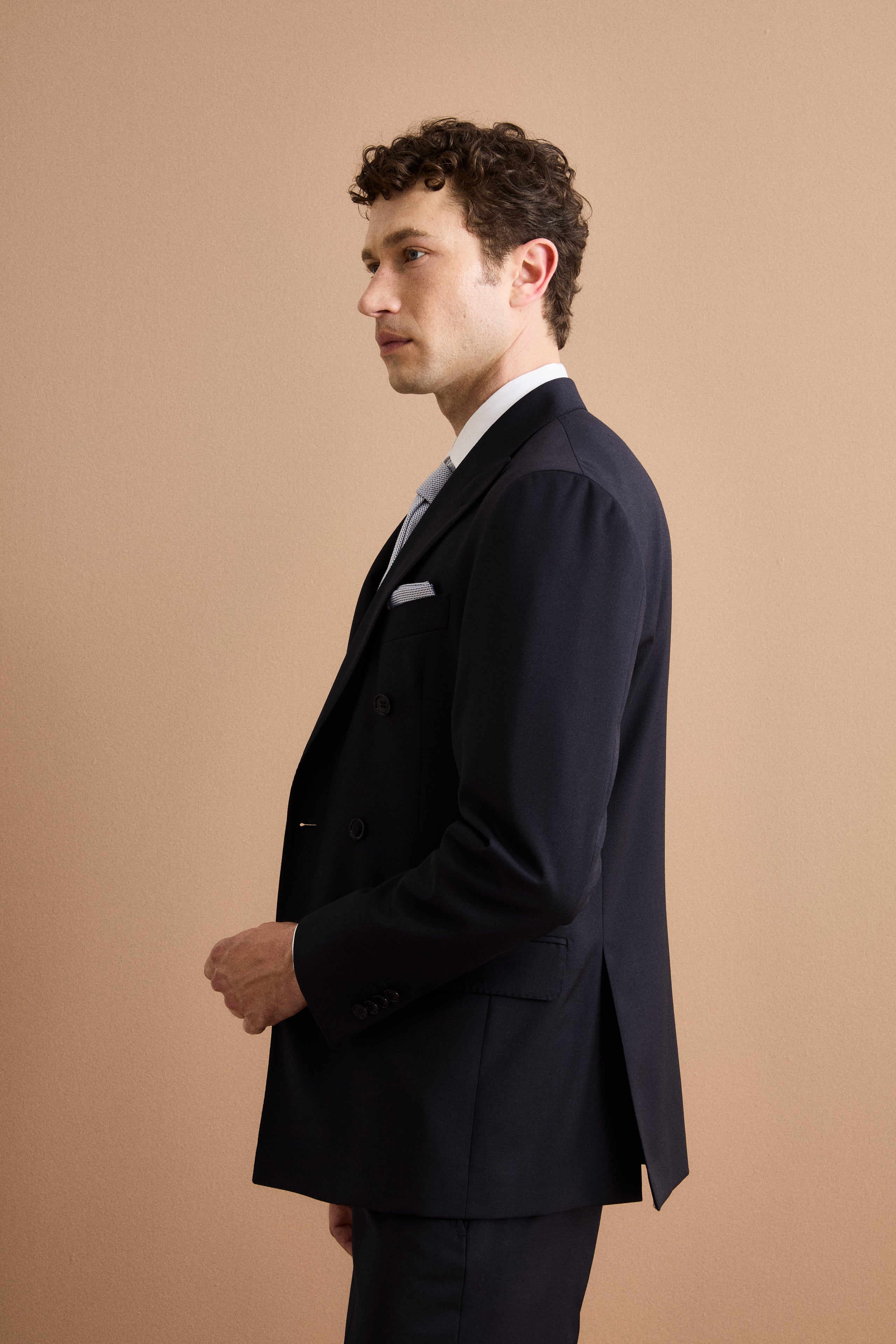 Gefütterter Zweireihiger Anzug aus Reiner Schurwolle - BLAU