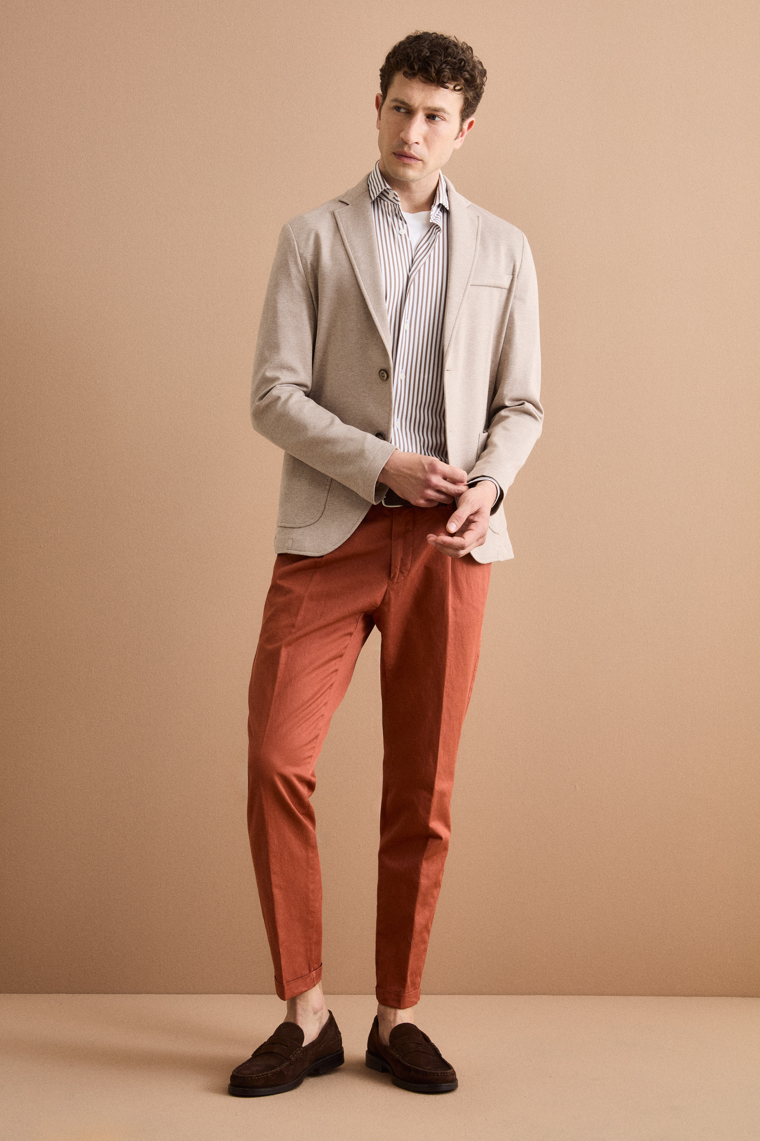 Giacca Monopetto Slim Fit con Revers Classico - NATURALE