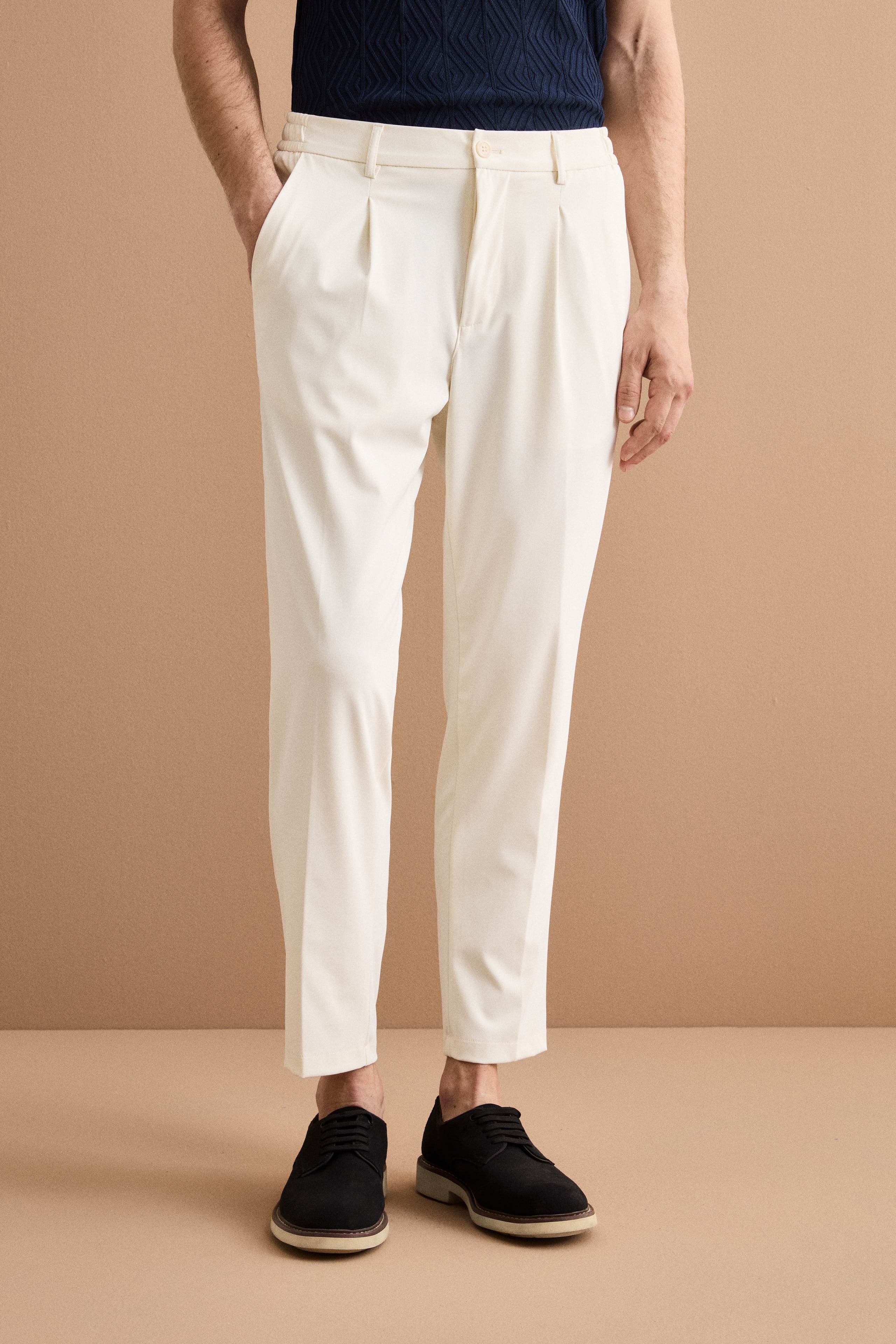 Slim Fit Technische Hose mit Elastischem Bund - CREAM