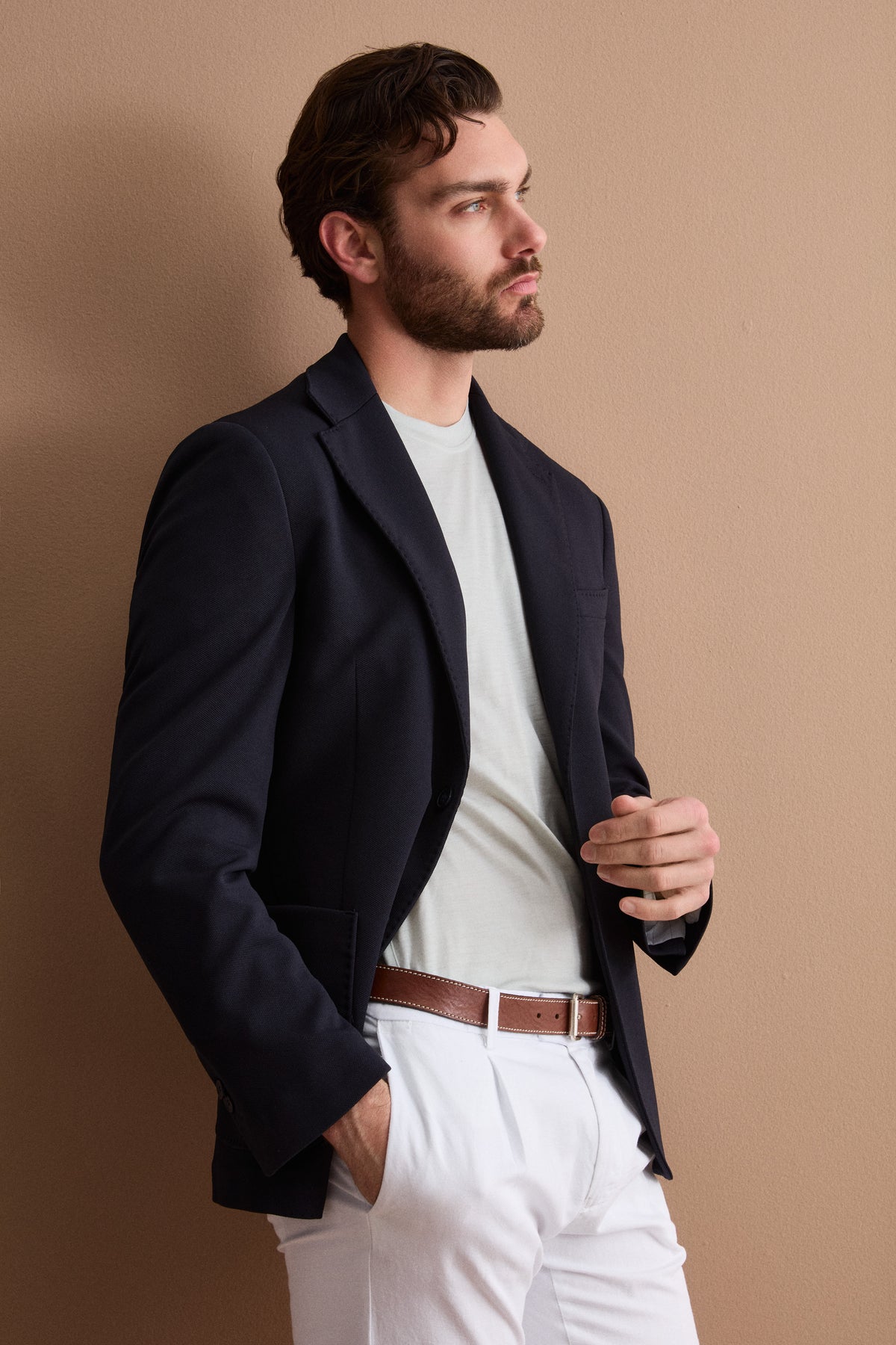 Half Lining Slim Fit Half-Lined Jacket with Classic Lapel - BLUE