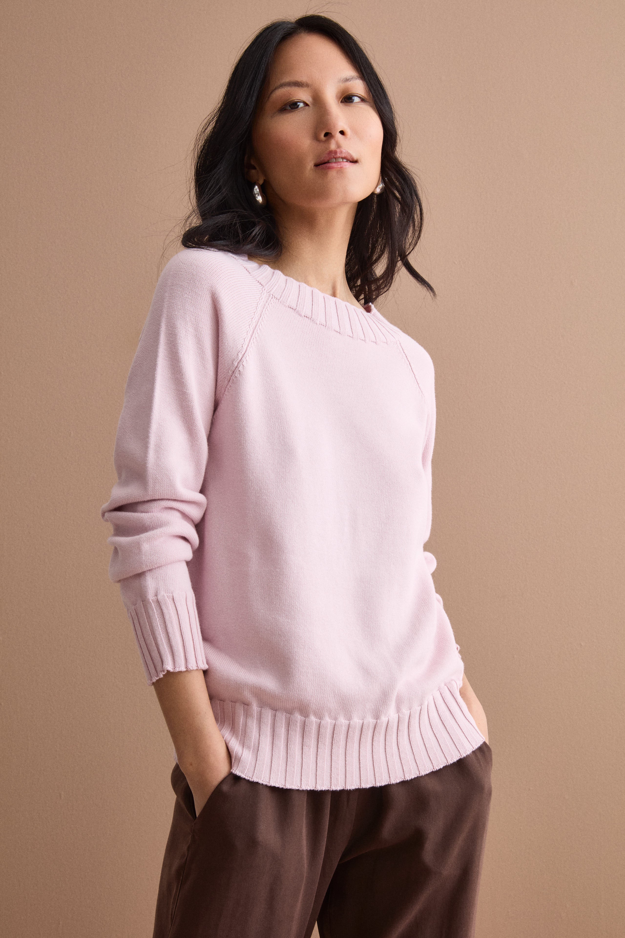 Maglia Barchetta in Cotone con Manica Raglan - ROSA