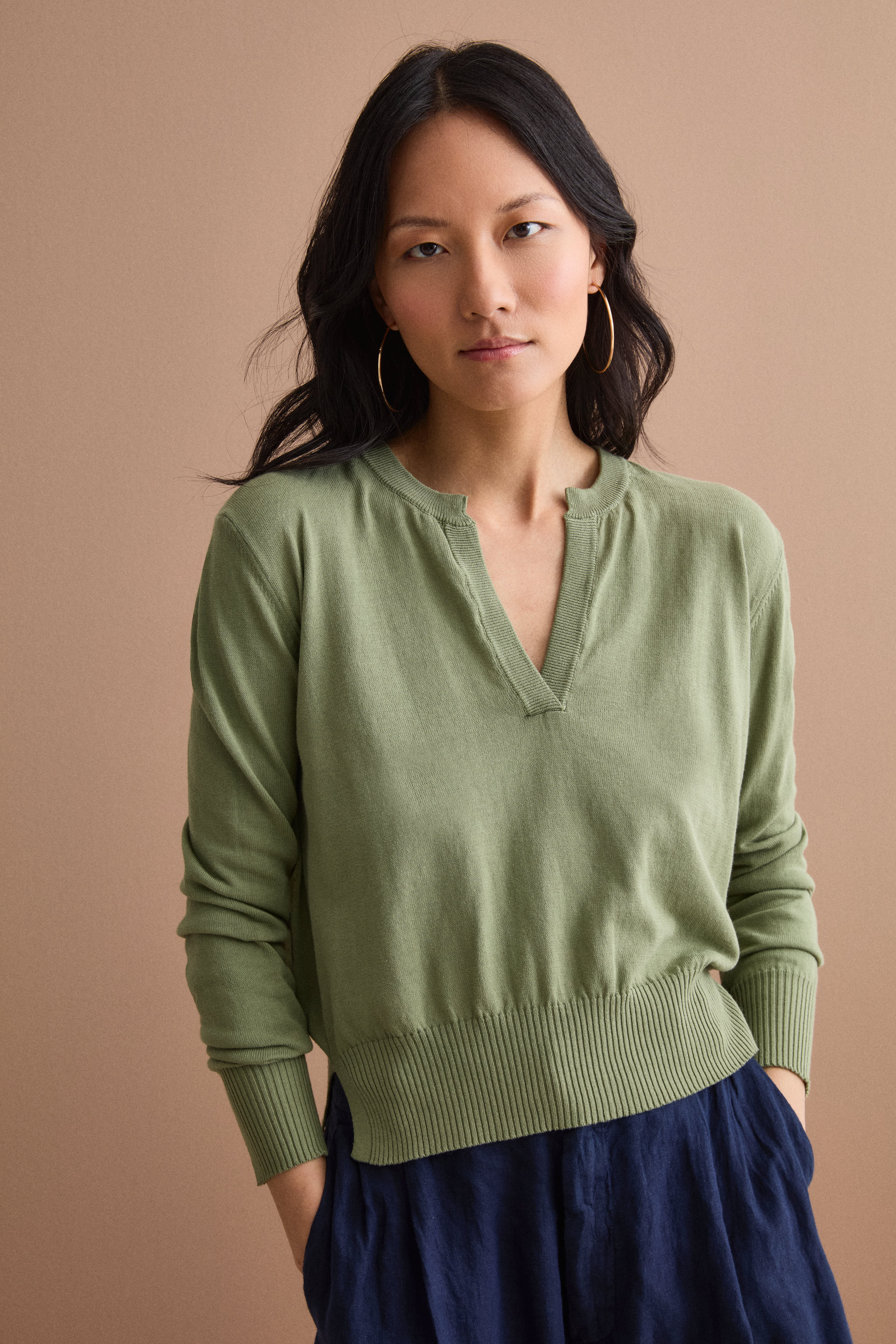 Polo Boxy Serafino in Cotone con Manica Lunga - VERDE MILITARE