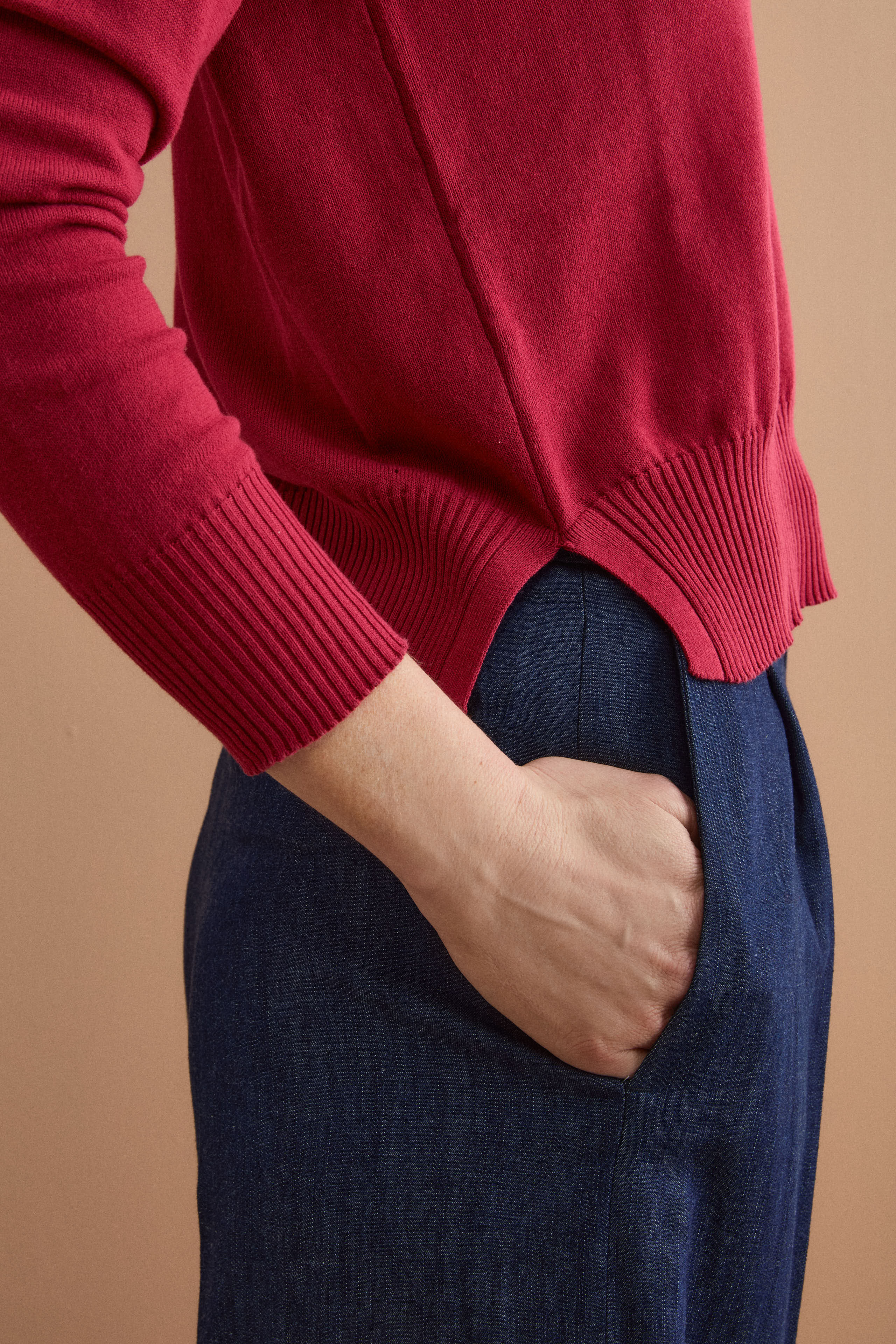 Boxy Henley-Poloshirt aus Baumwolle mit langen Ärmeln - Burgundisch