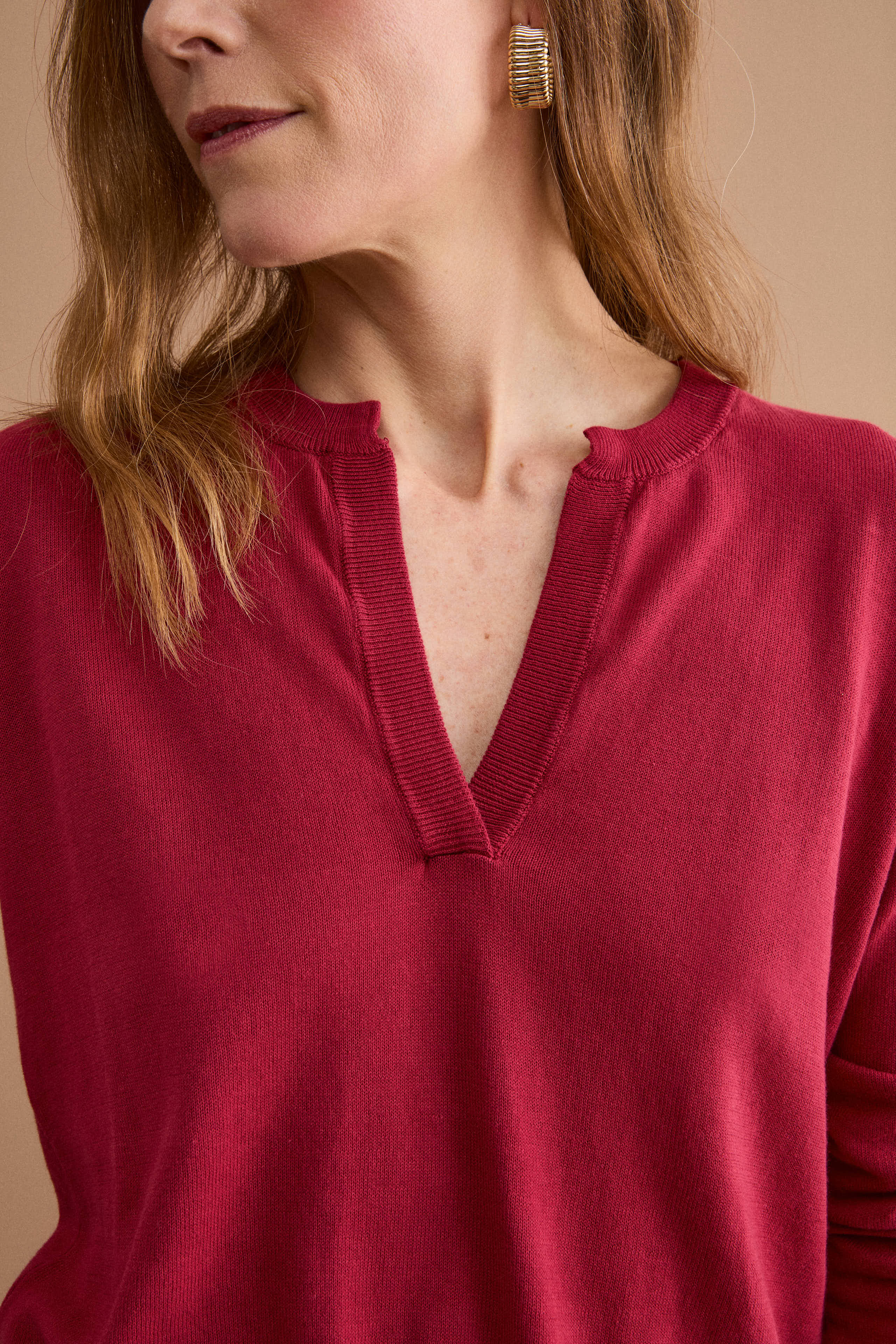 Polo Boxy Serafino in Cotone con Manica Lunga - BORDEAUX