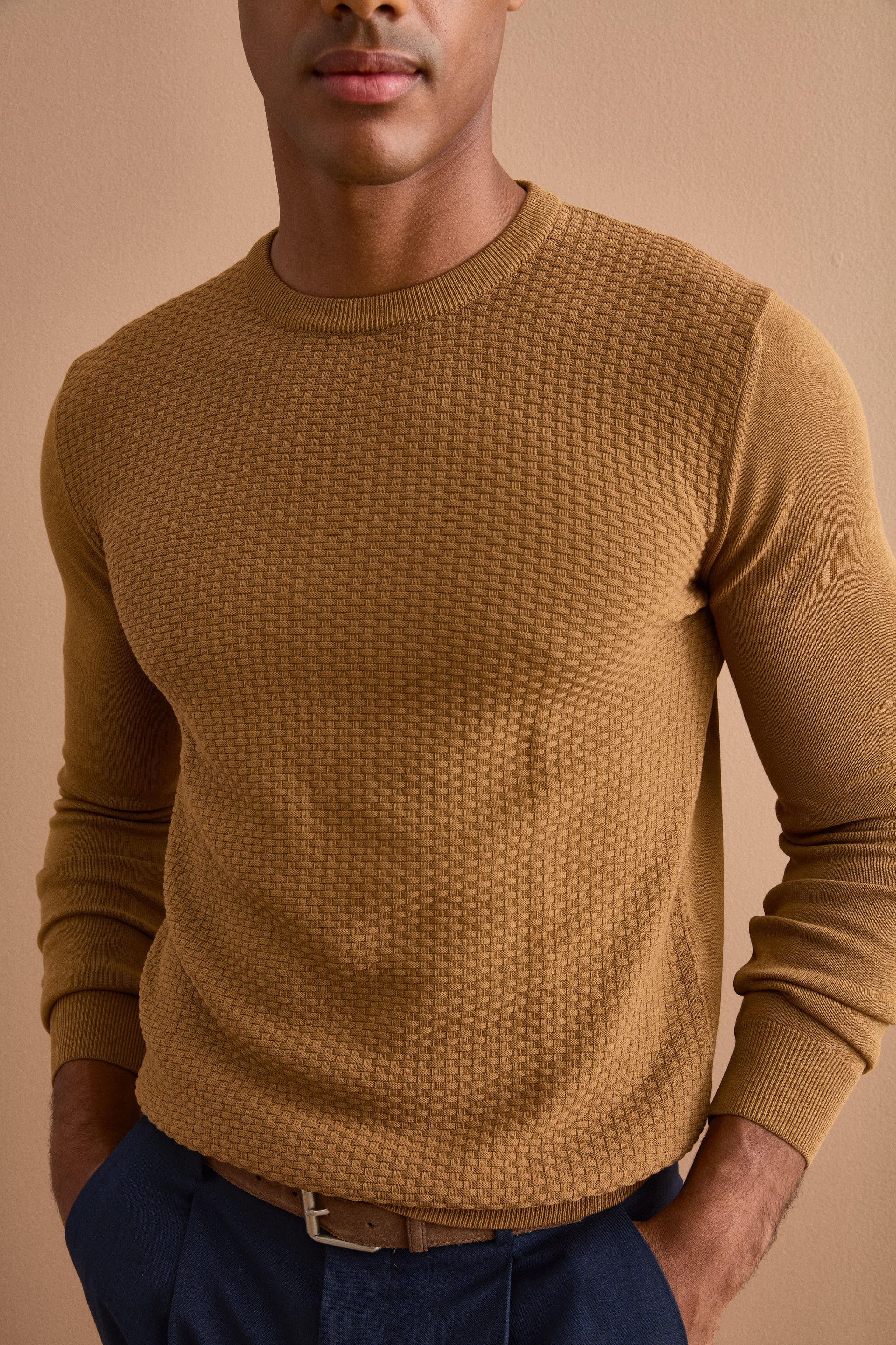 Rundhals-Pullover aus Crêpe-Baumwolle - Braun