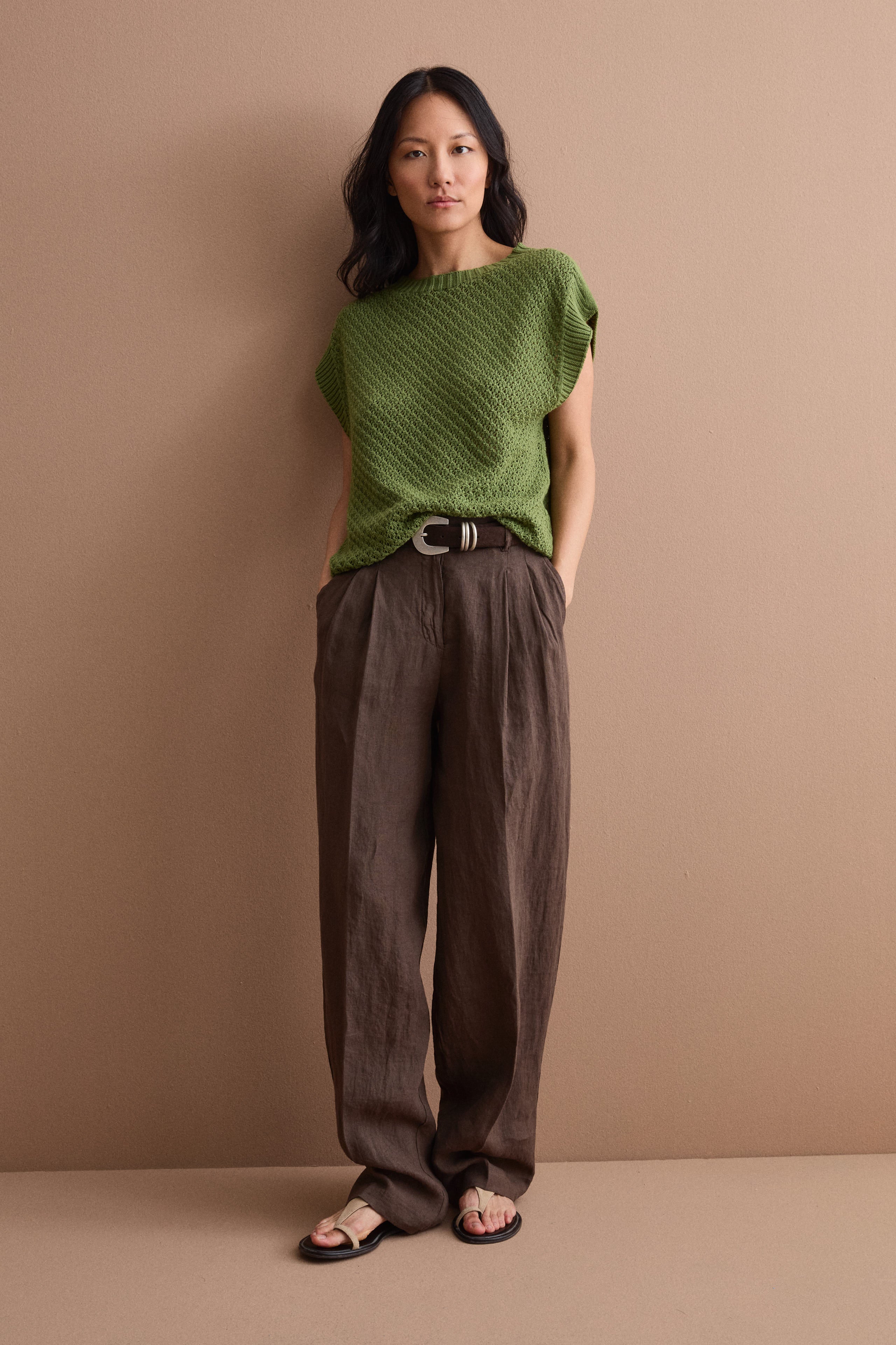 Gilet Over Traforato con Scollo Barchetta - SALVIA