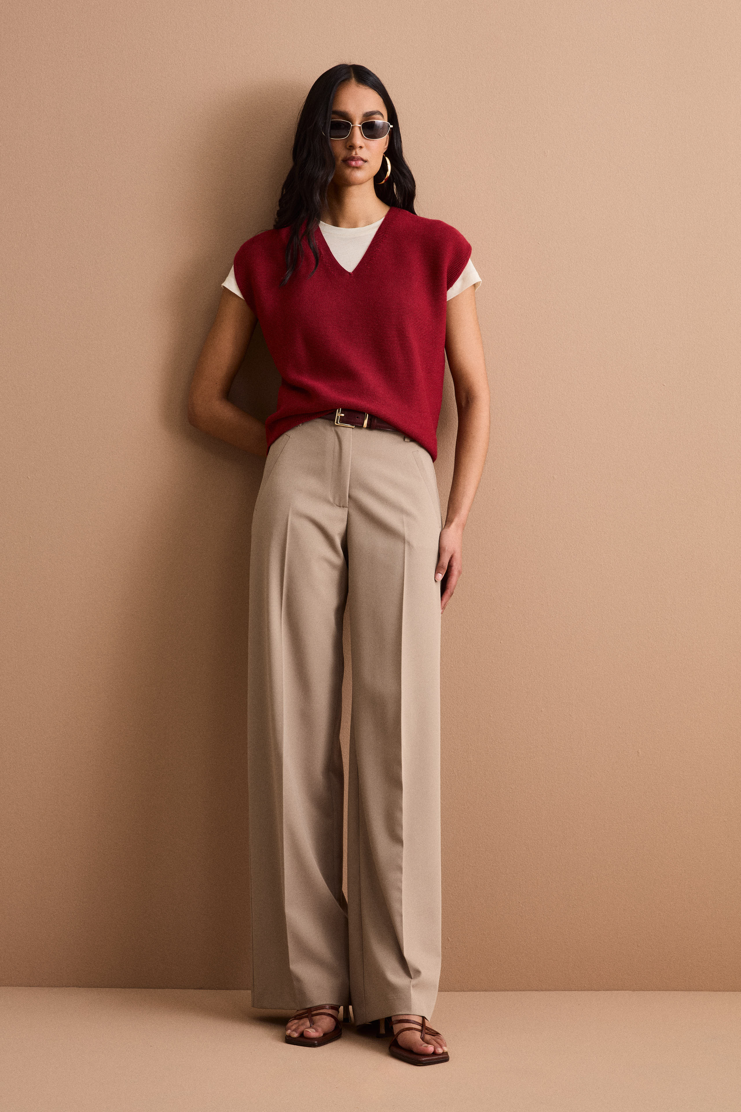 Gilet Links con Scollo a V in Cotone - BORDEAUX CHIARO