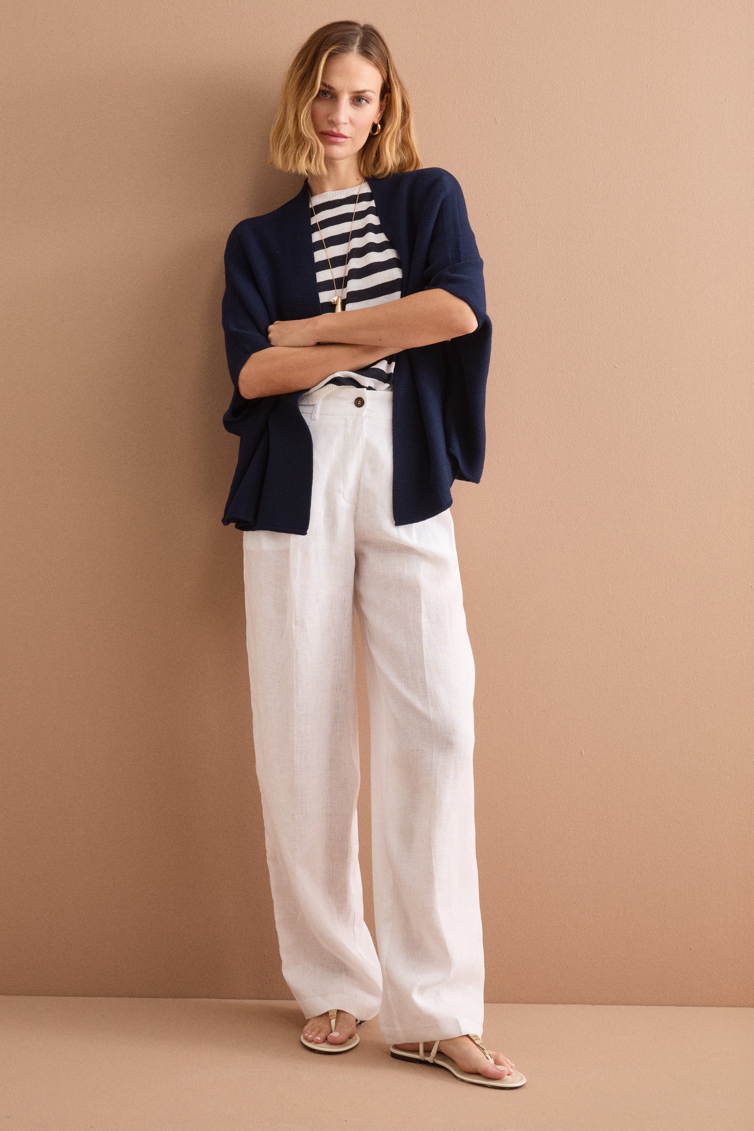 Langer Cardigan aus Baumwolle mit Kimonoärmeln - Marineblau