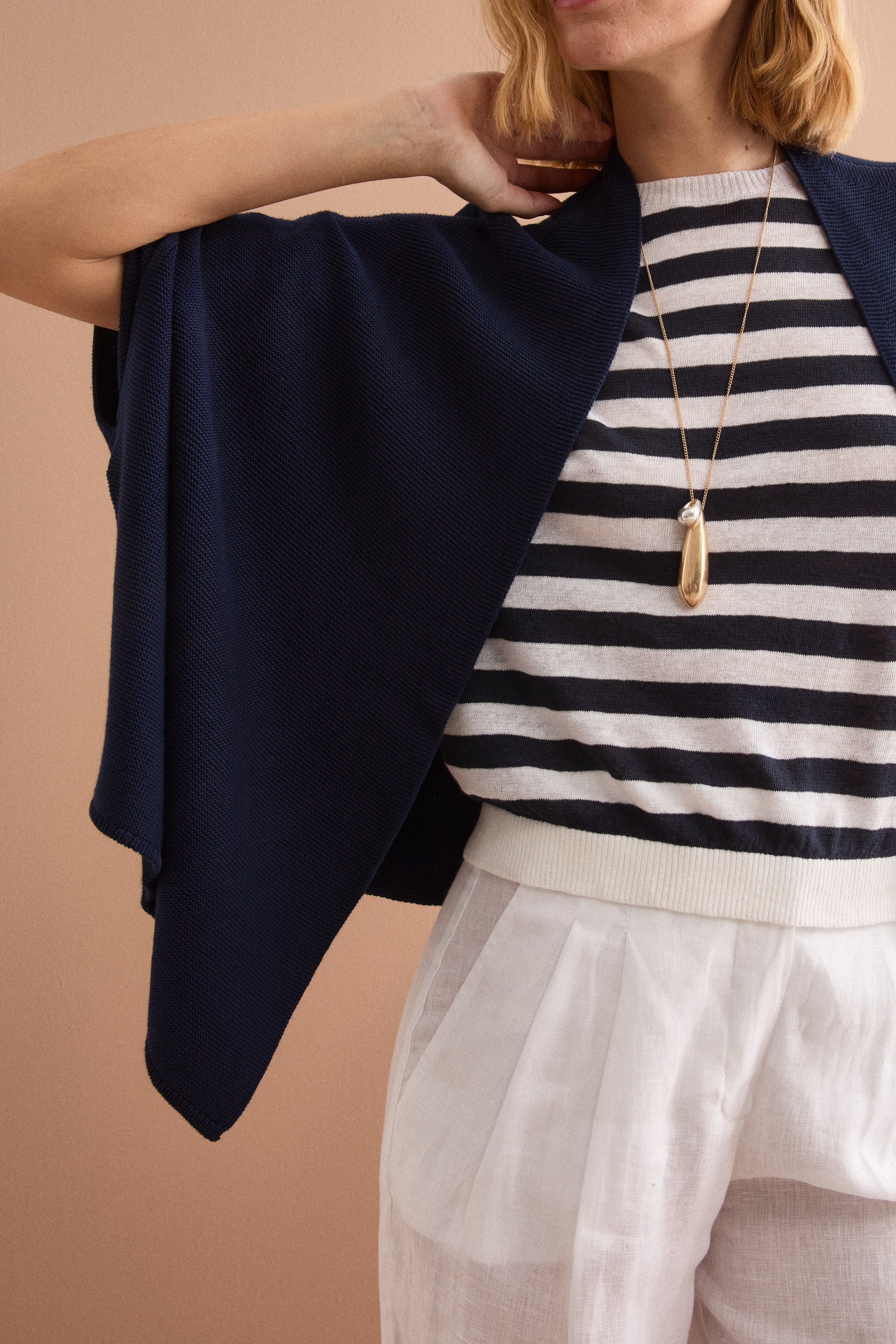 Langer Cardigan aus Baumwolle mit Kimonoärmeln - Marineblau