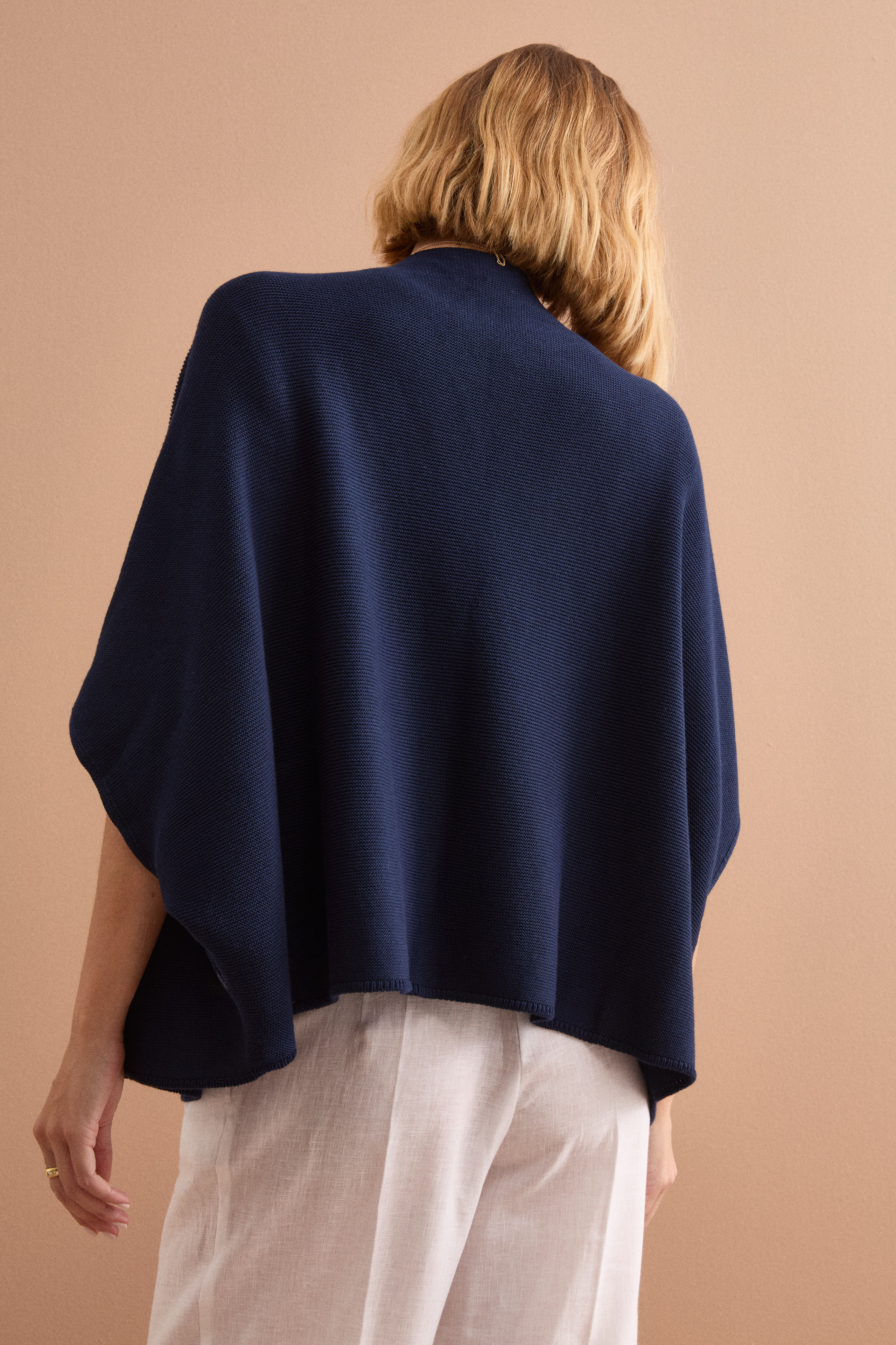 Langer Cardigan aus Baumwolle mit Kimonoärmeln - Marineblau