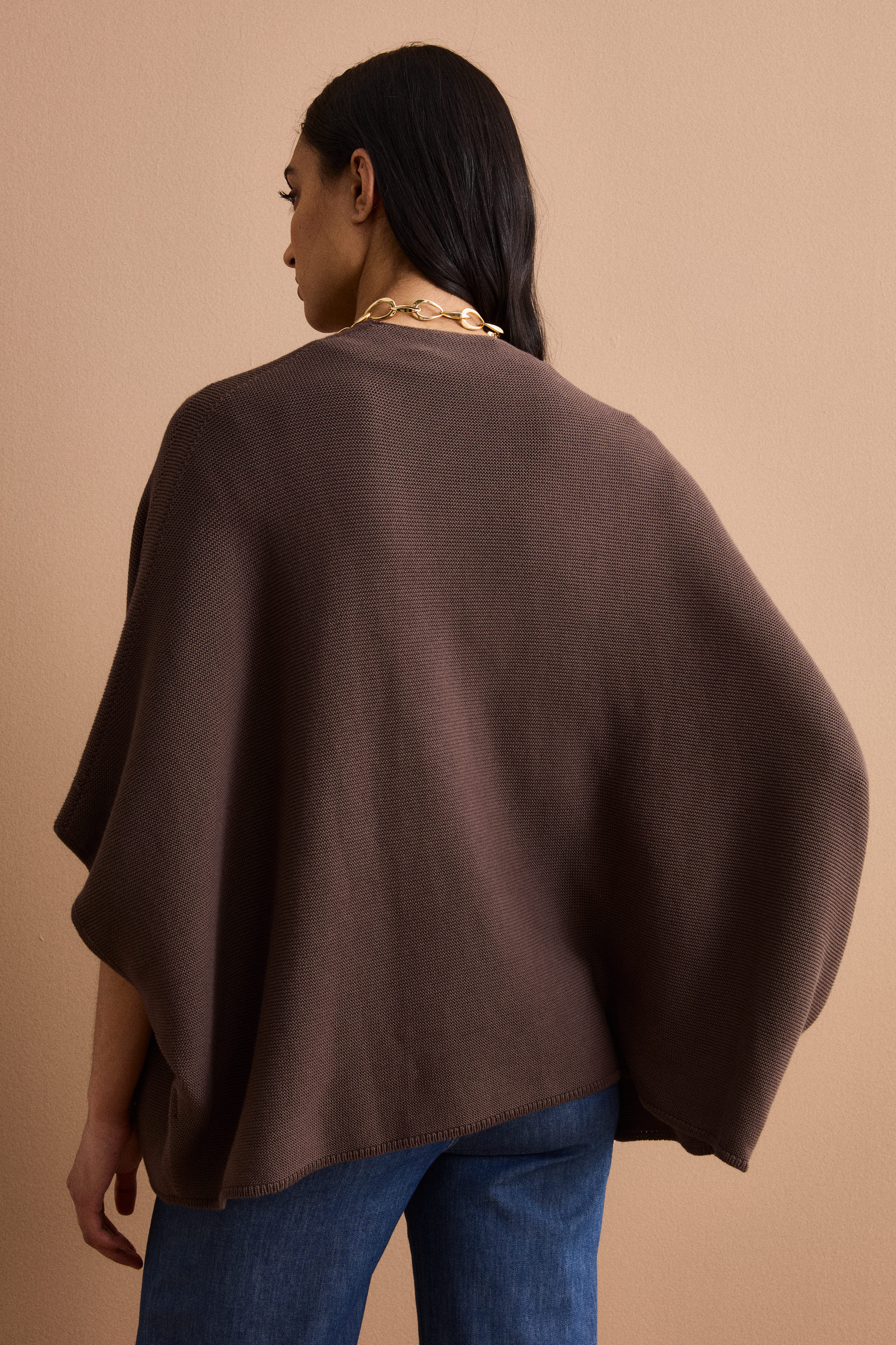 Langer Cardigan aus Baumwolle mit Kimonoärmeln - Warmes Braun