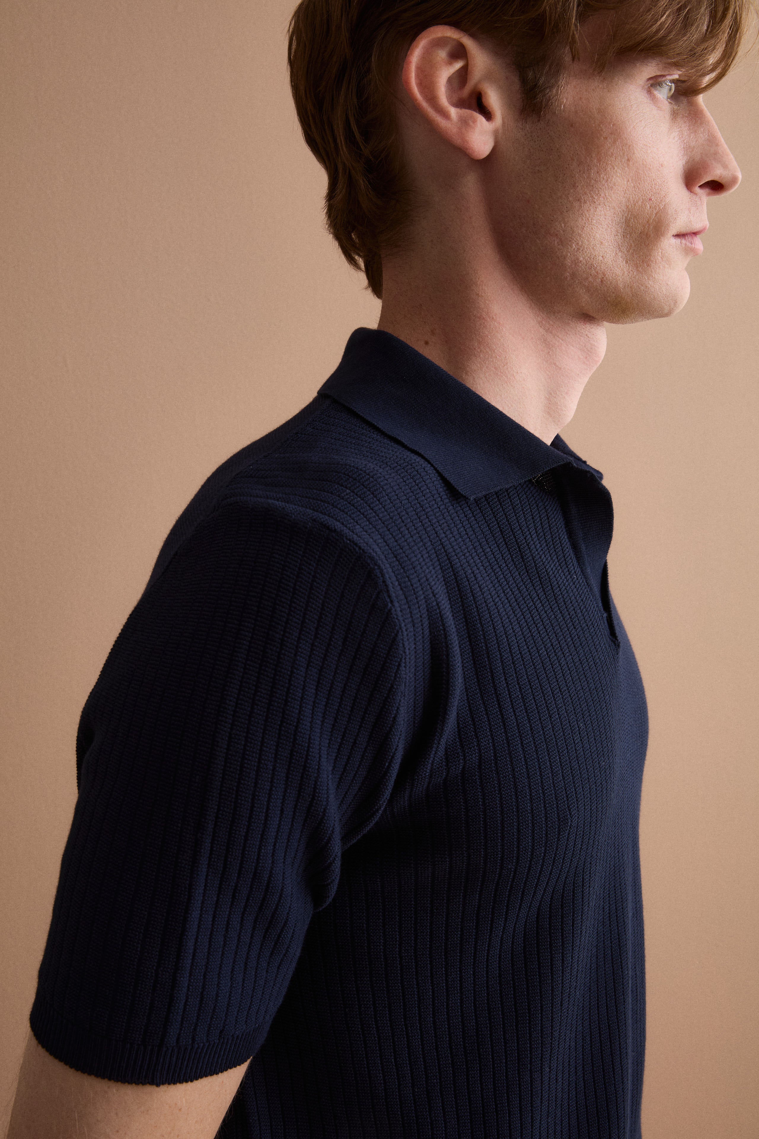 Polo Derby Mezza Manica a Coste in Cotone - BLU