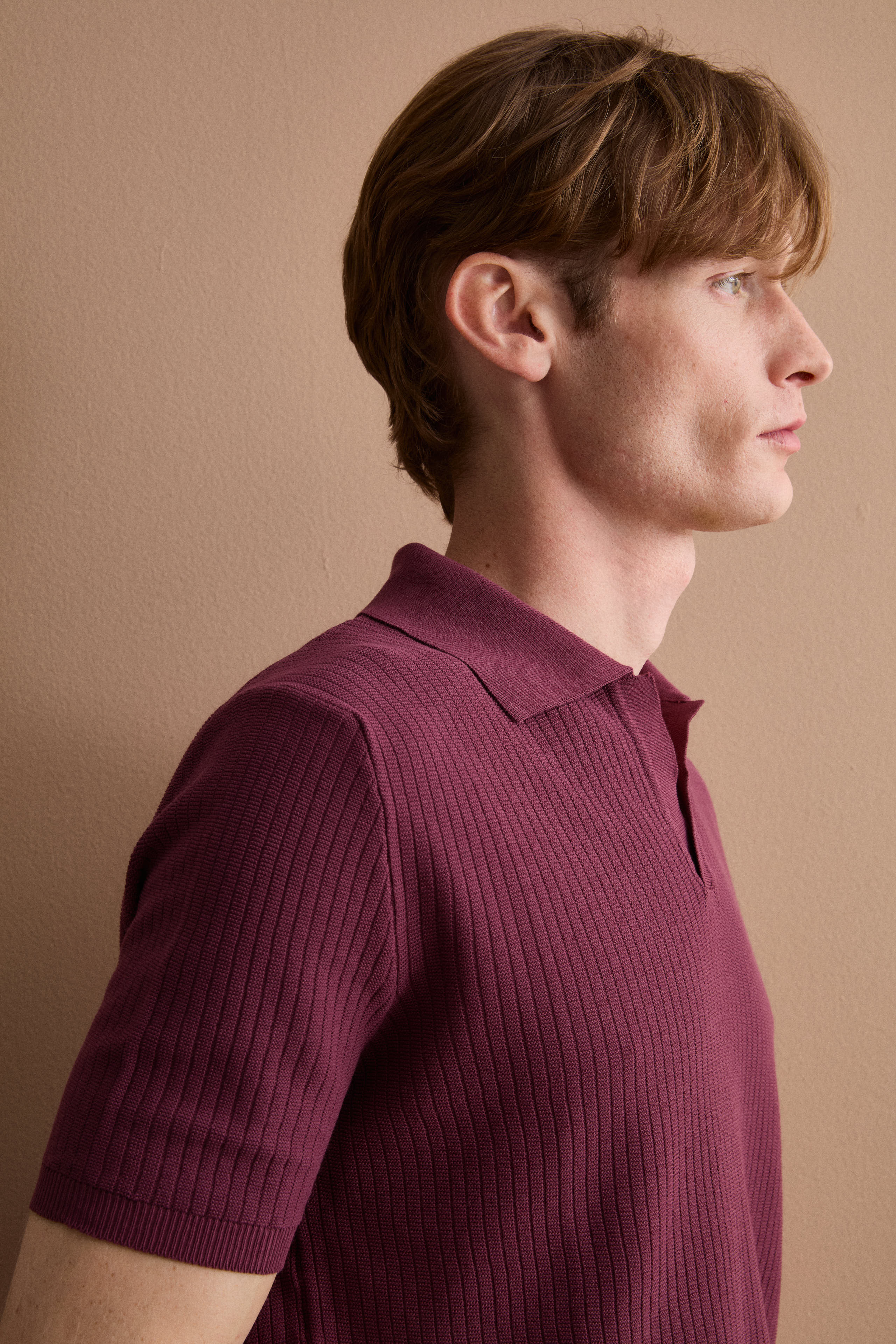 Polo Derby Mezza Manica a Coste in Cotone - BORDEAUX