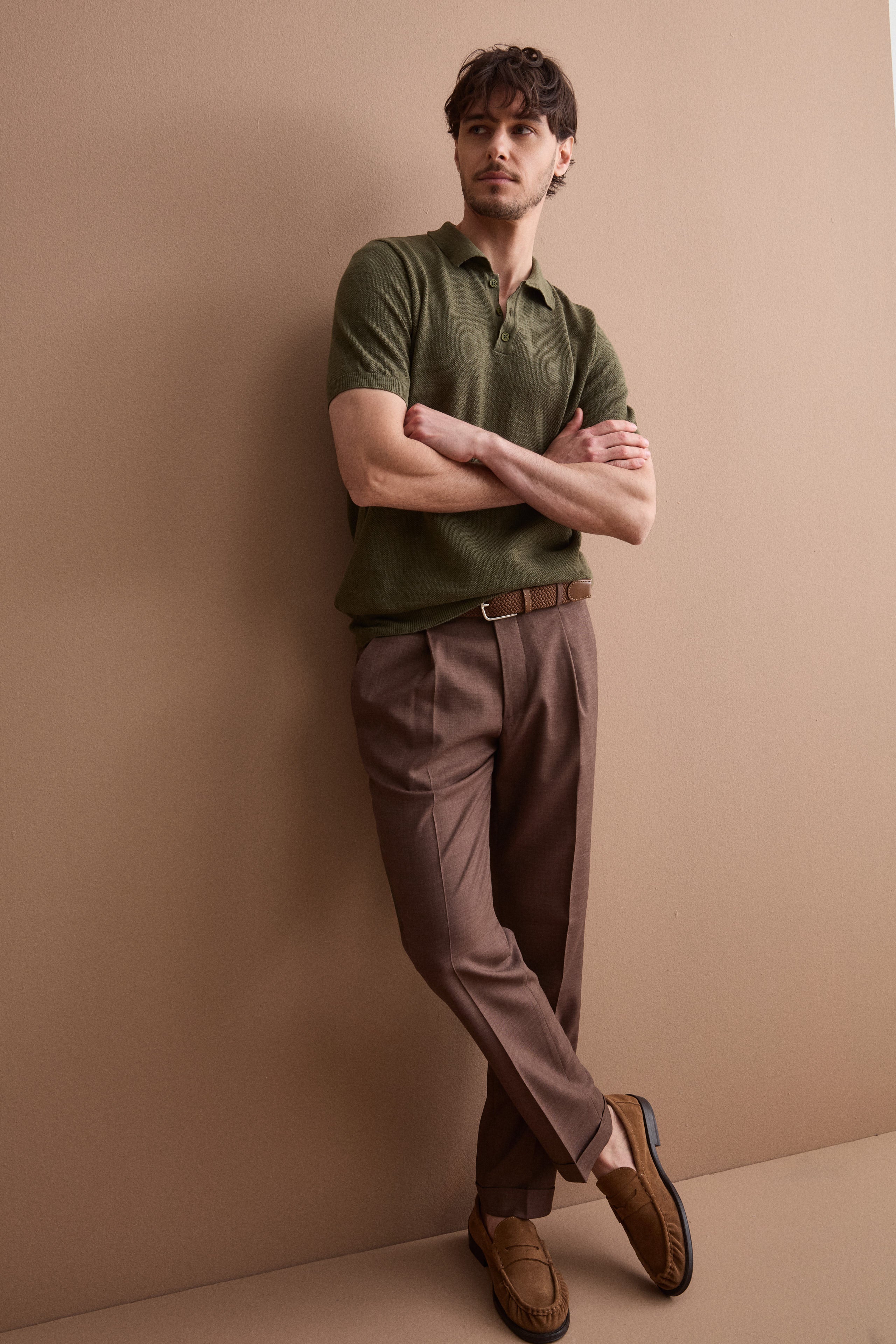 Kurzarm-Poloshirt aus Leinenmischung-Piqué - GRÜN