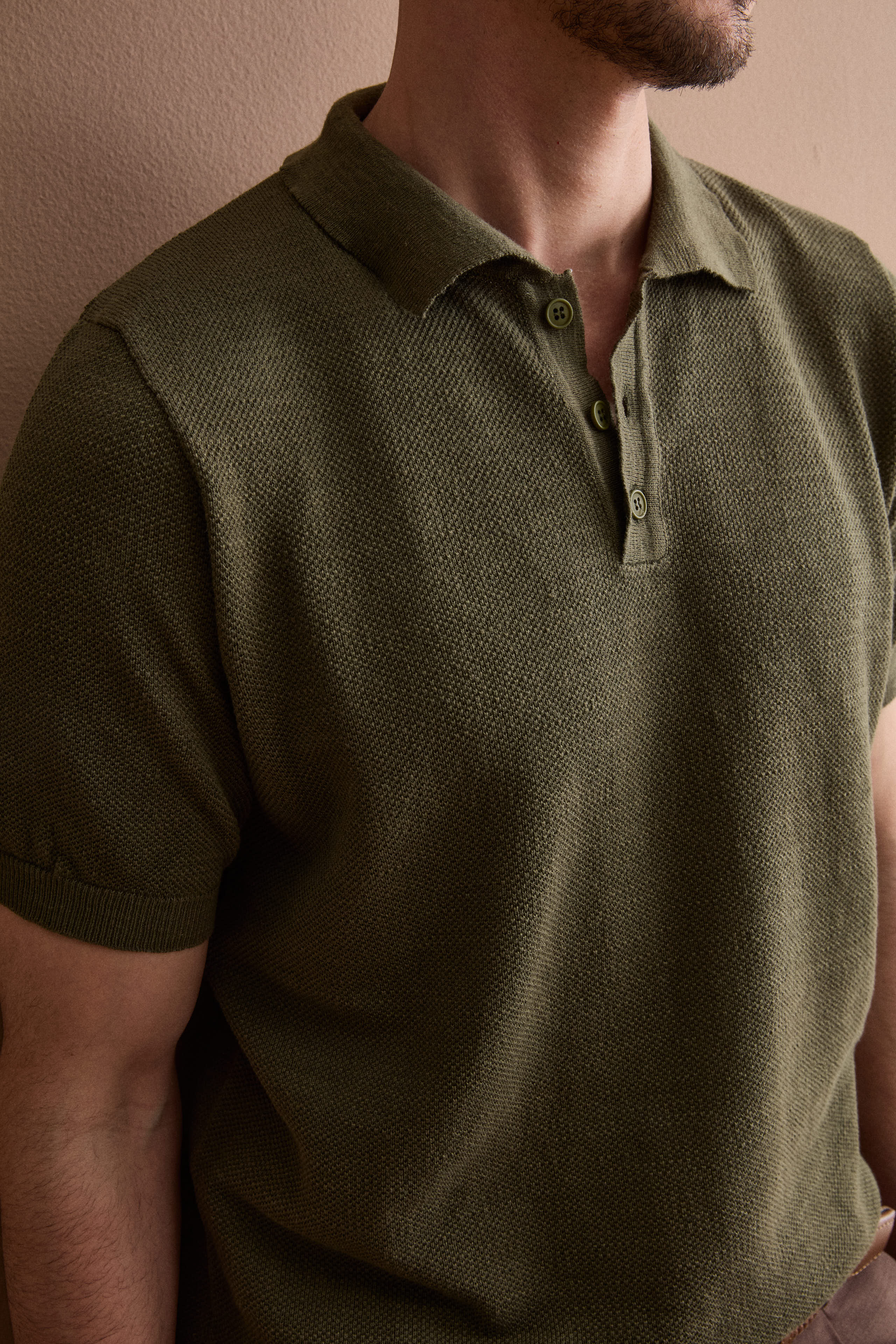 Kurzarm-Poloshirt aus Leinenmischung-Piqué - GRÜN