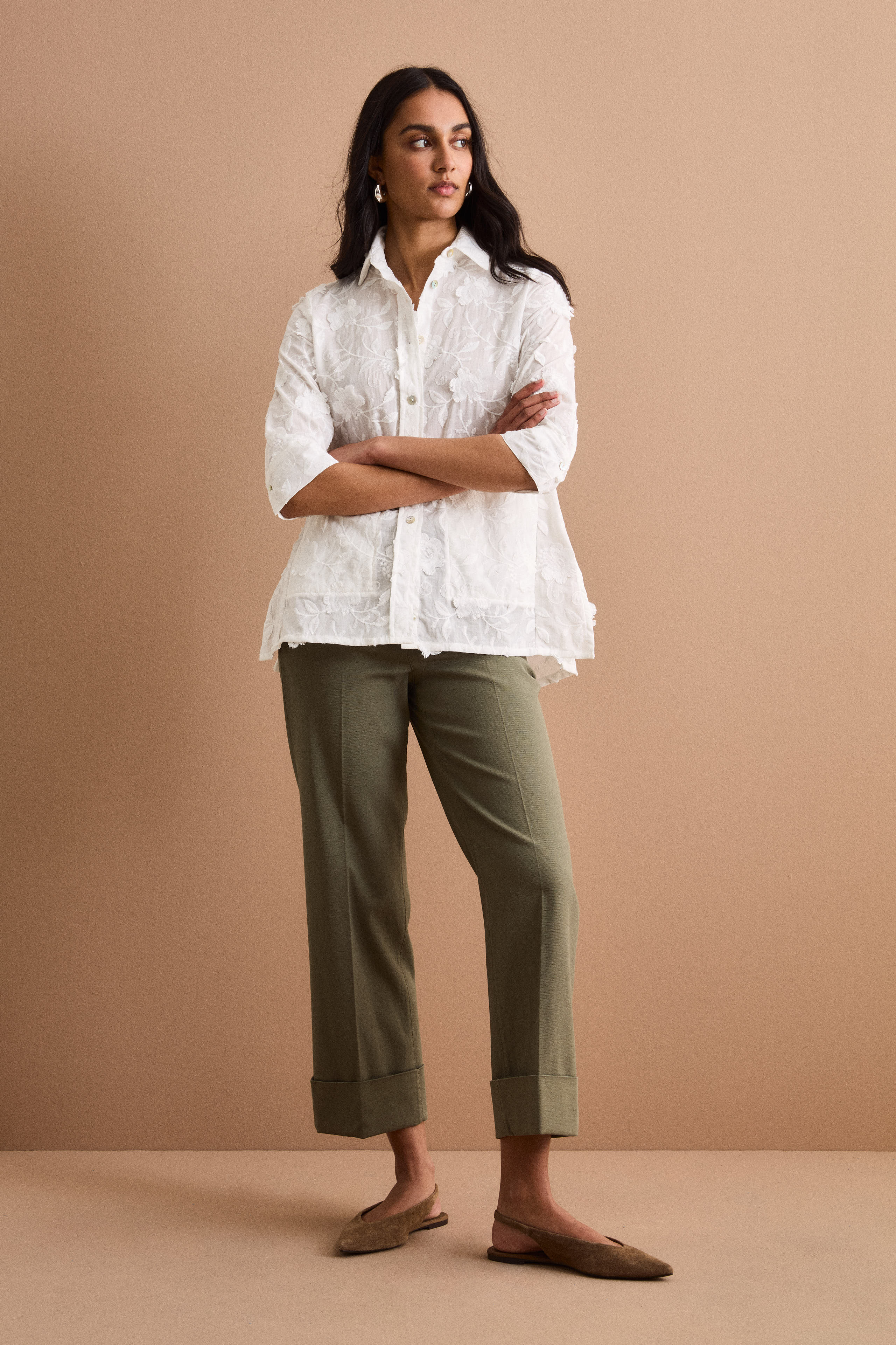 Oversize-Fil-Coupé-Hemd aus Baumwollmischung - WEISS