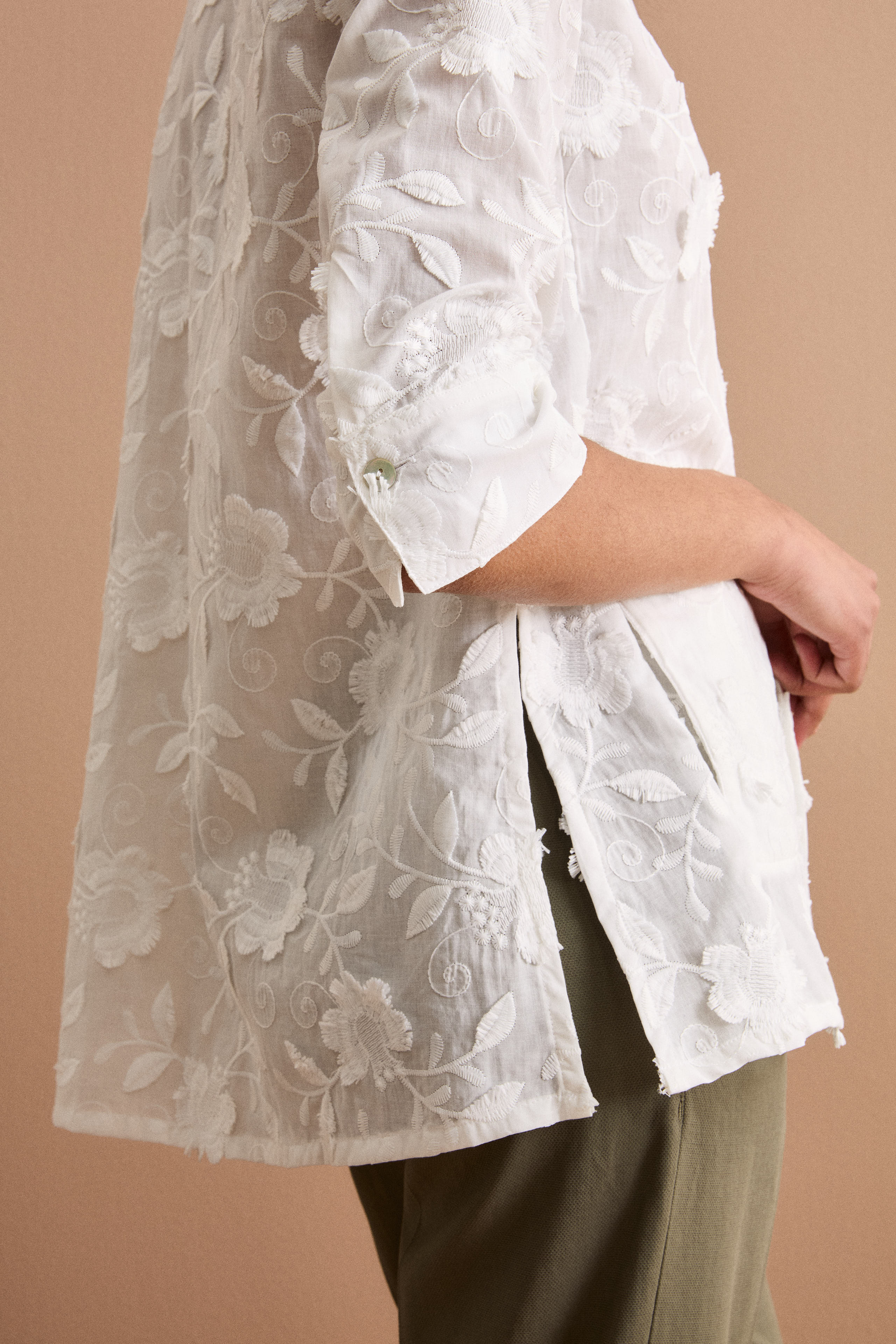 Oversize-Fil-Coupé-Hemd aus Baumwollmischung - WEISS