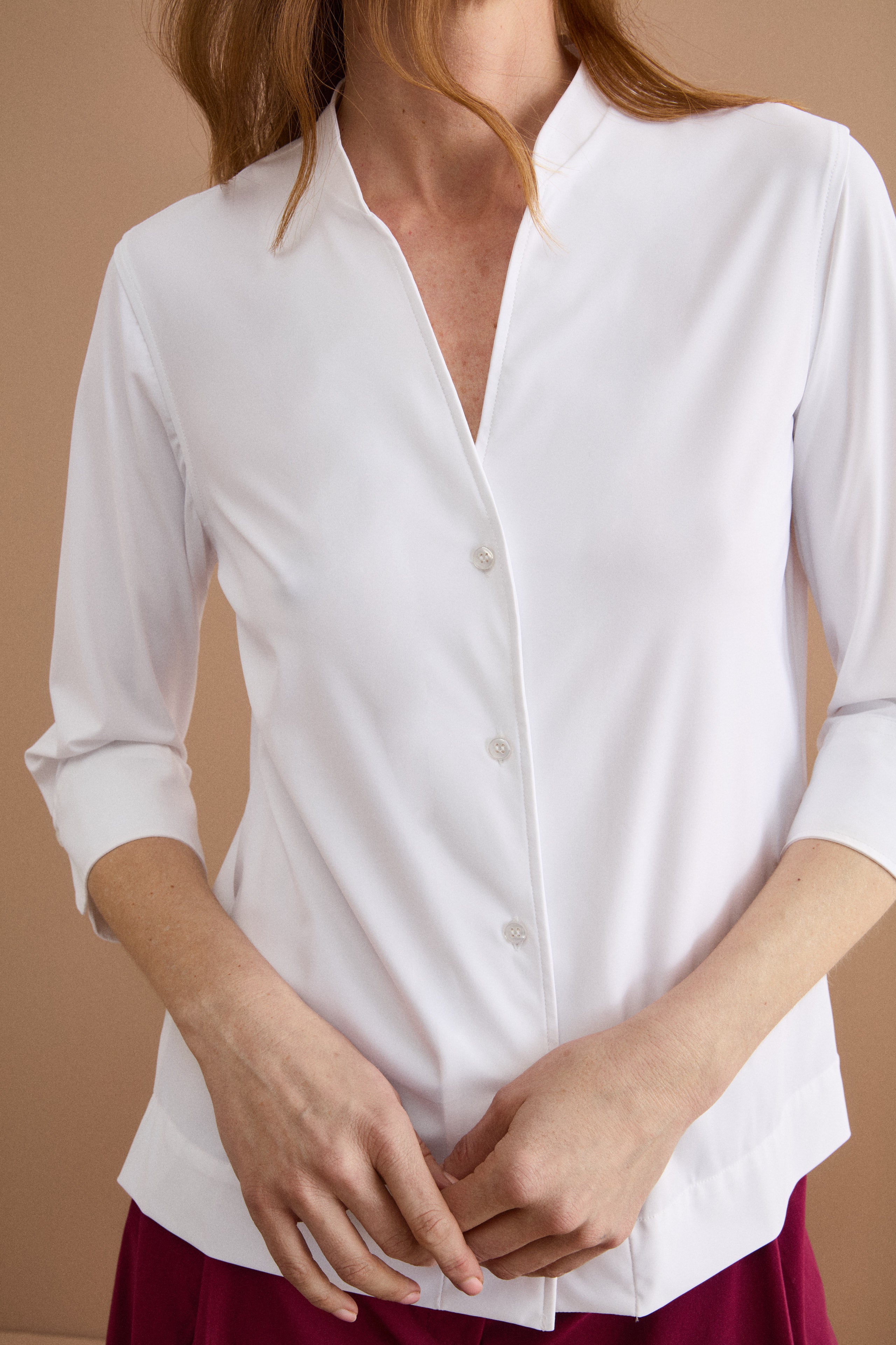 Technical Regular Fit Shirt with High Collar - WHITE