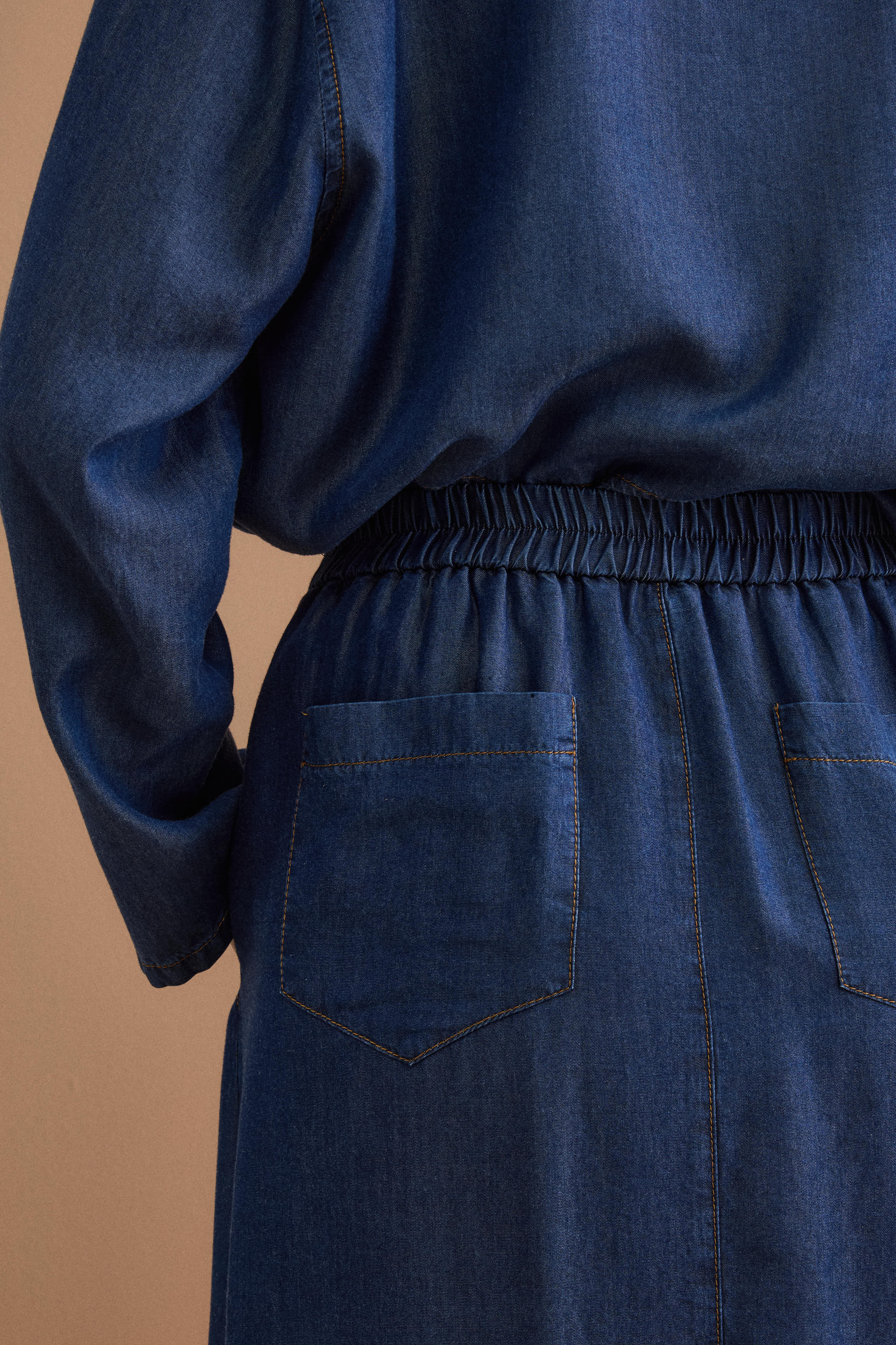 Long Denim Skirt with Pockets - DENIM
