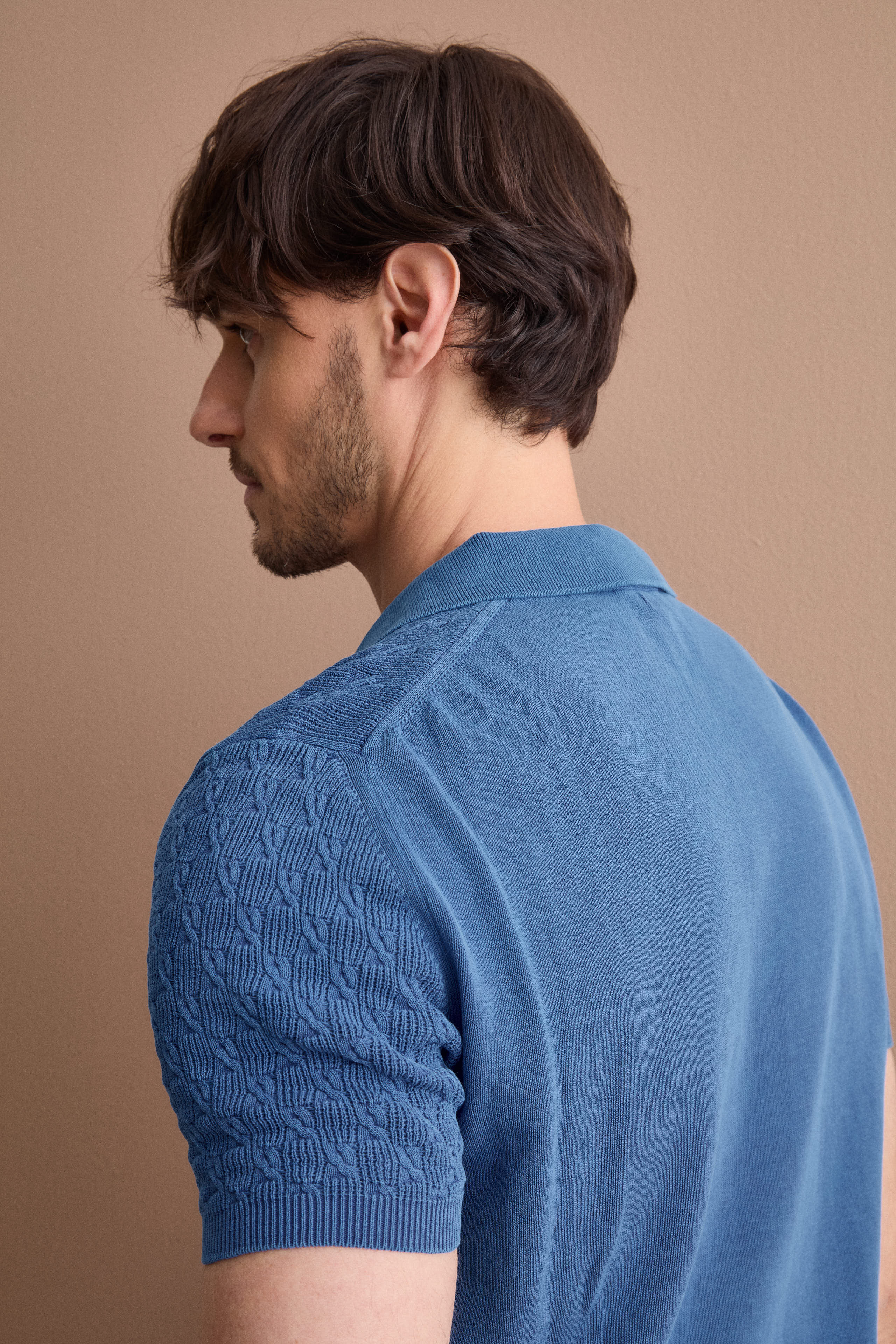 Textured cotton crêpe polo shirt - Air force blue