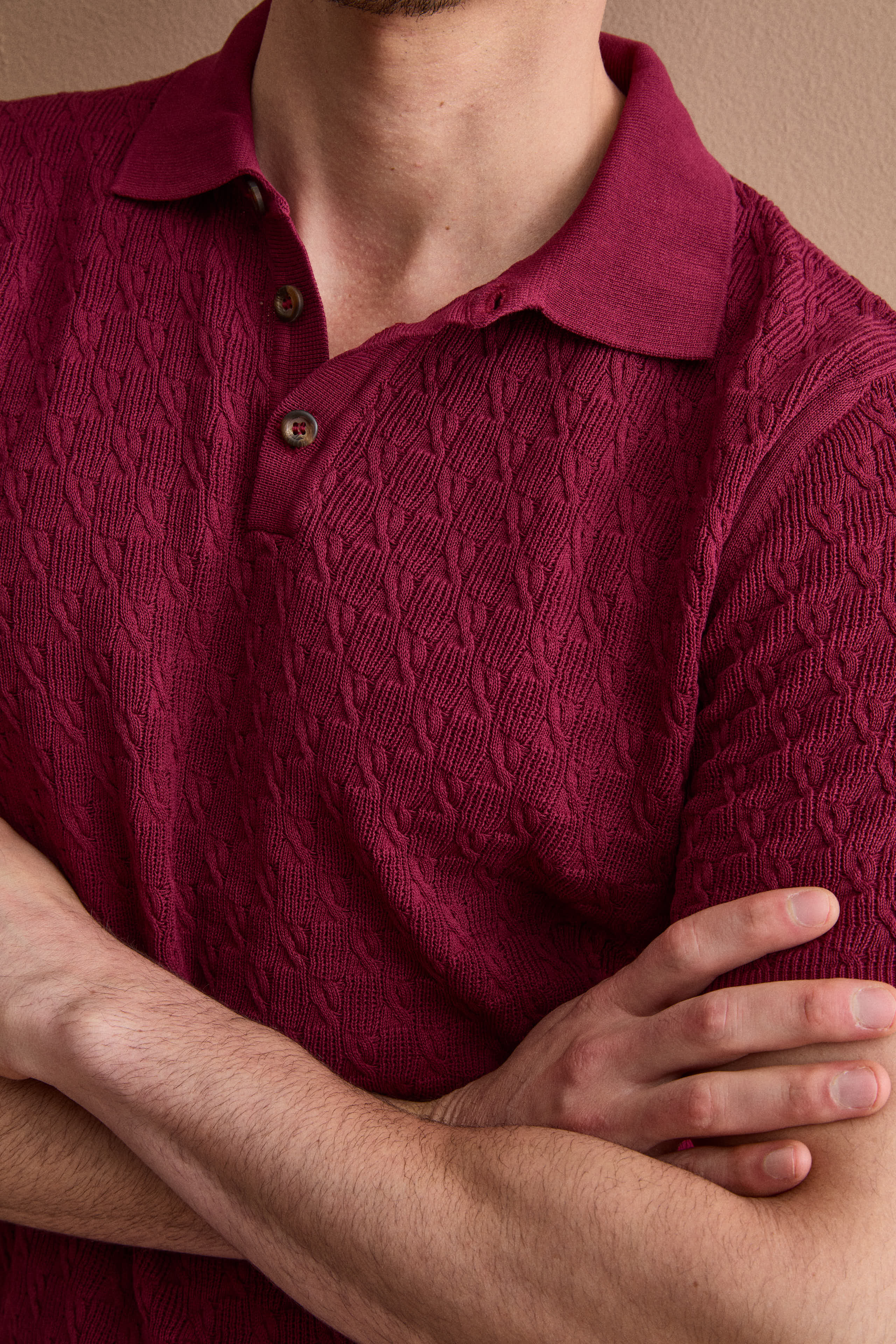Textured cotton crêpe polo shirt - Burgundy