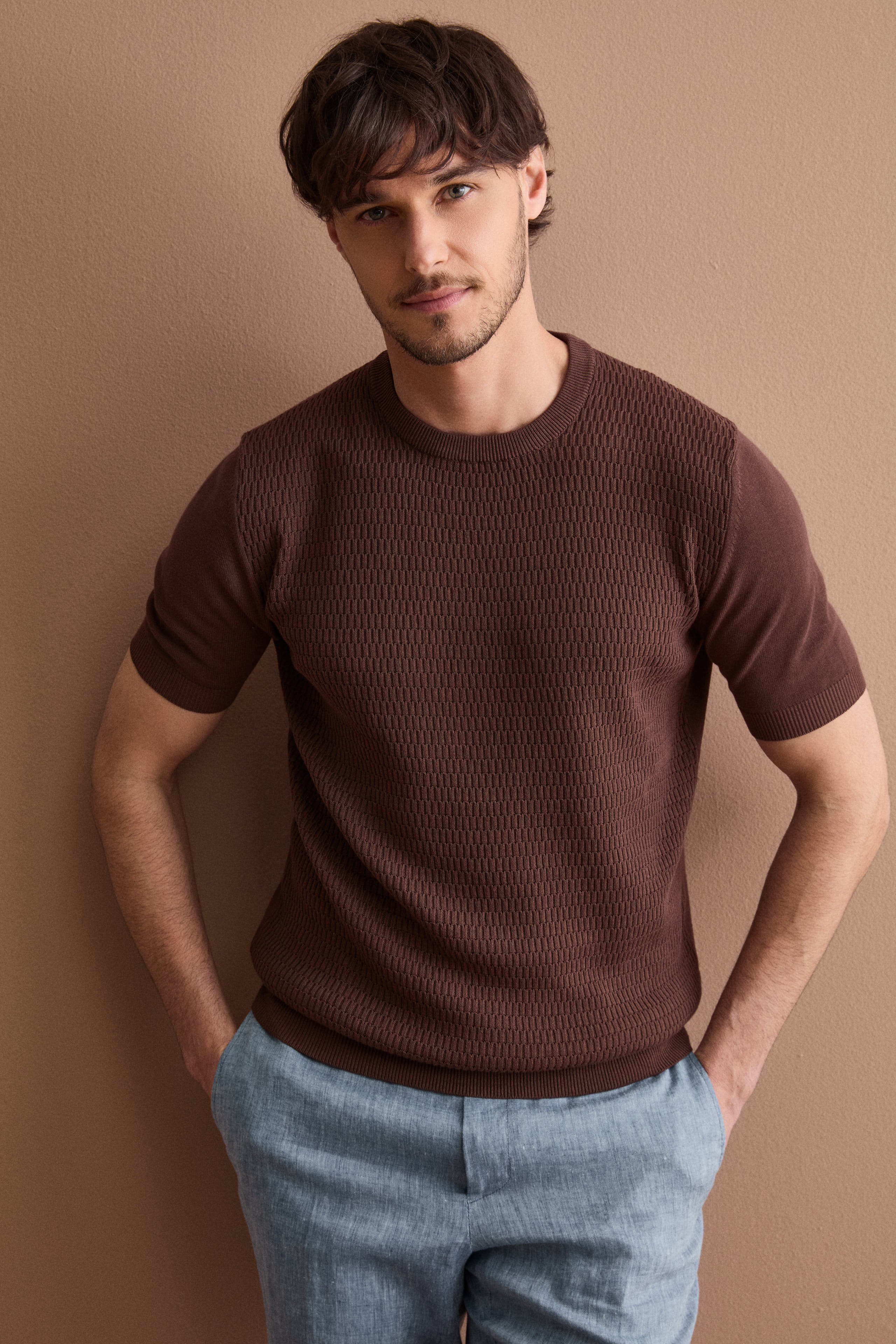 Casual cotton crêpe knit - brown