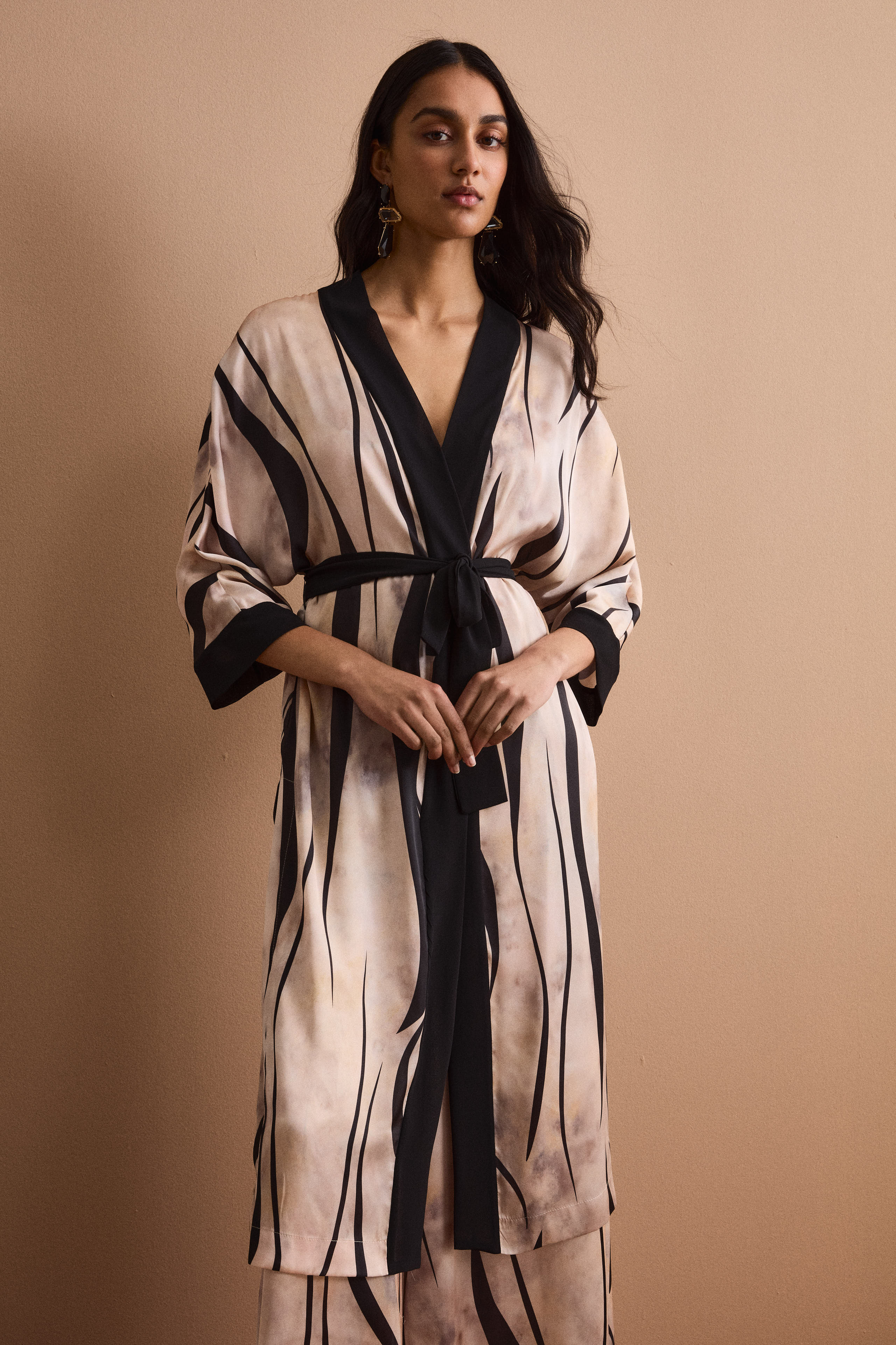 Spolverino Long Style Kimono avec Ceinture - -