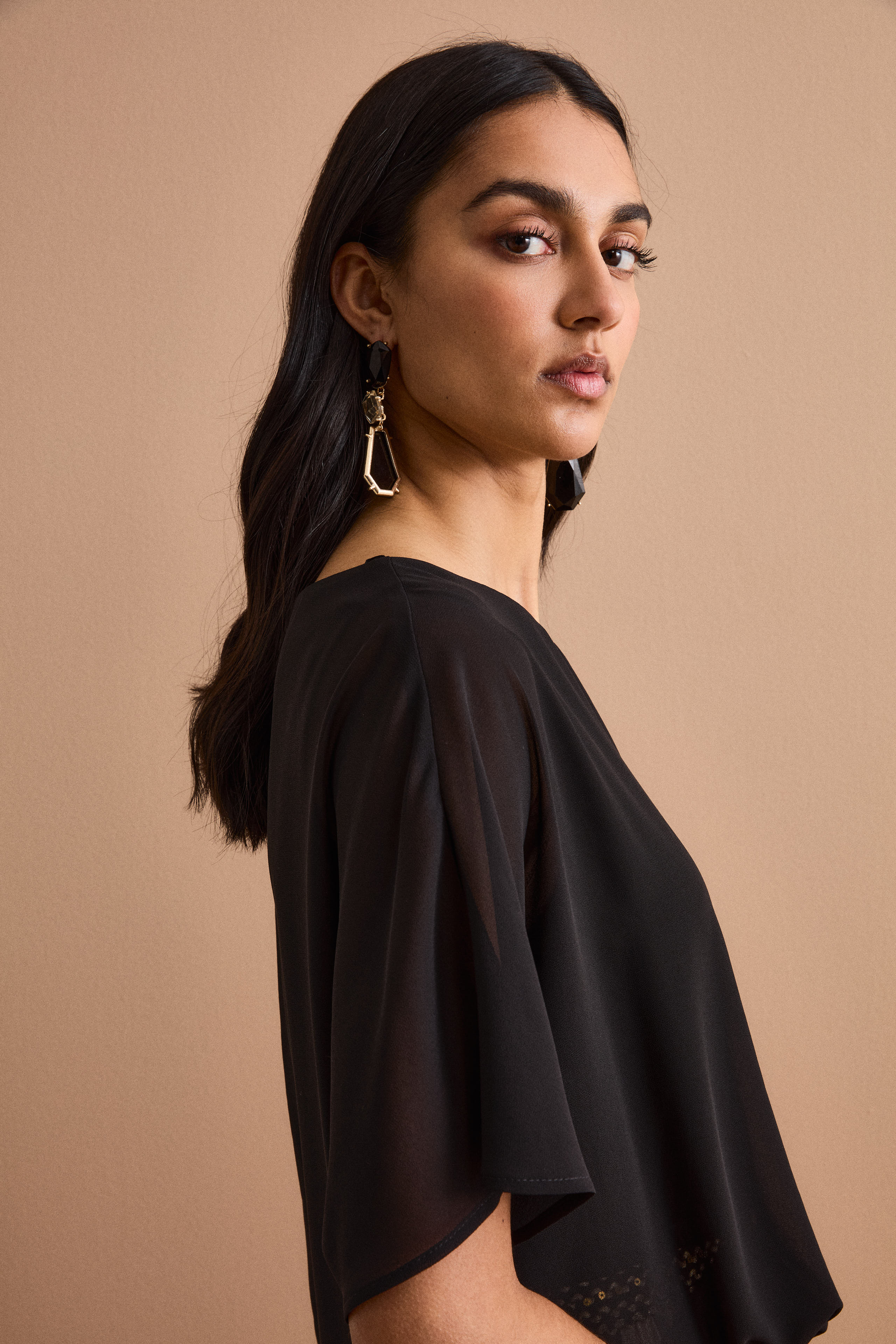 Blouse de Cérémonie en Georgette avec Nœud - NOIR