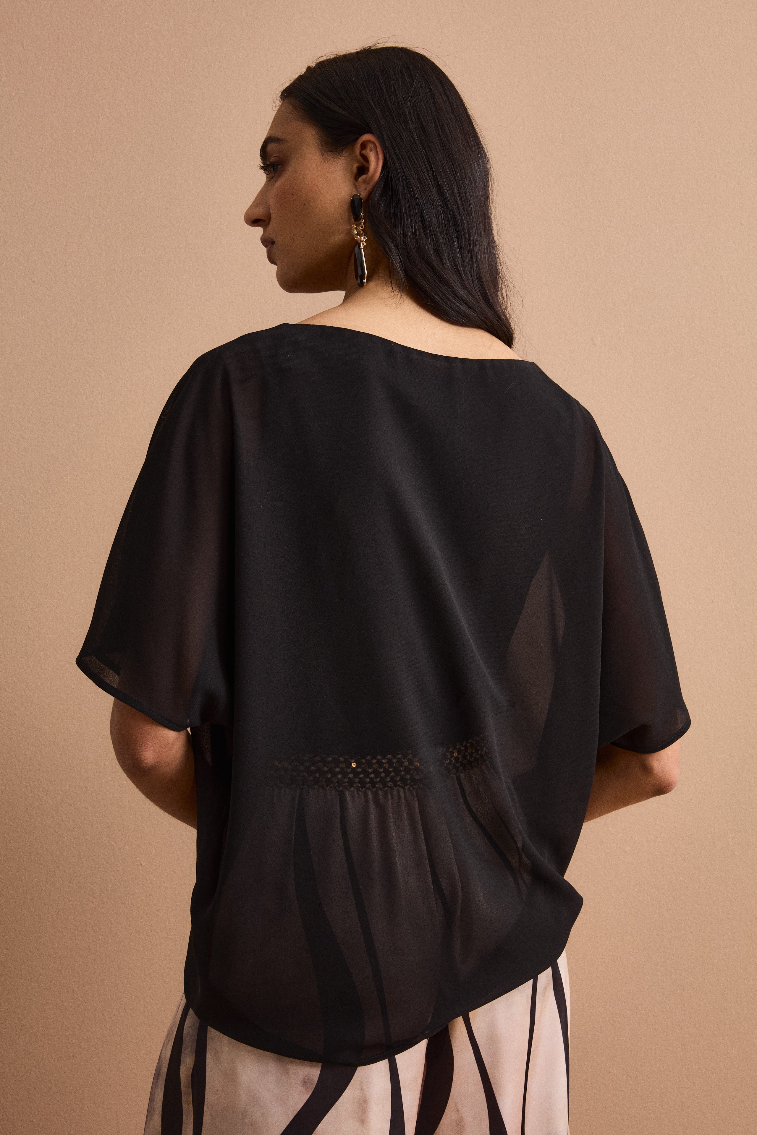 Blouse de Cérémonie en Georgette avec Nœud - NOIR