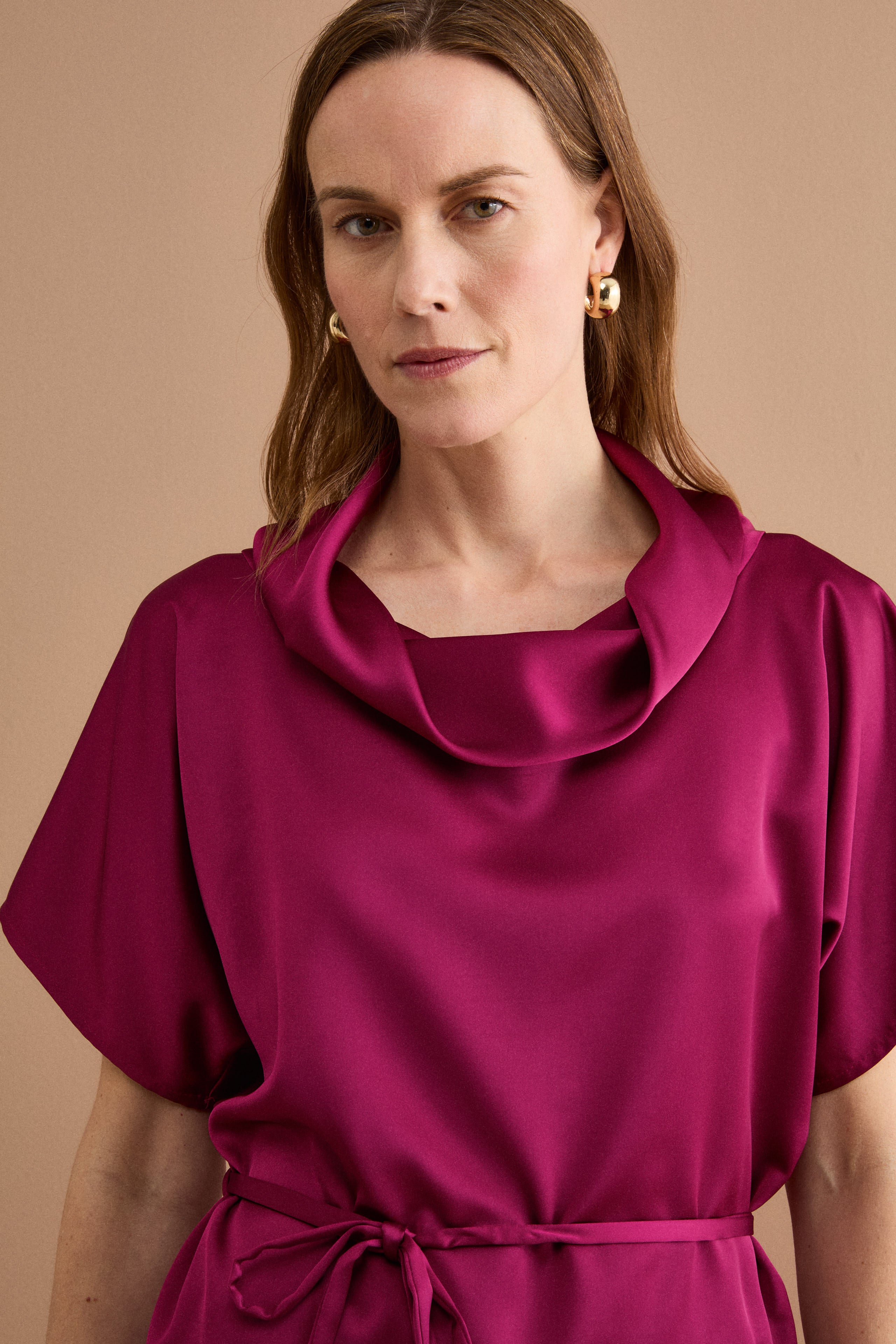 Elegantes drapiertes Top mit Tunnelzug - MAGENTA