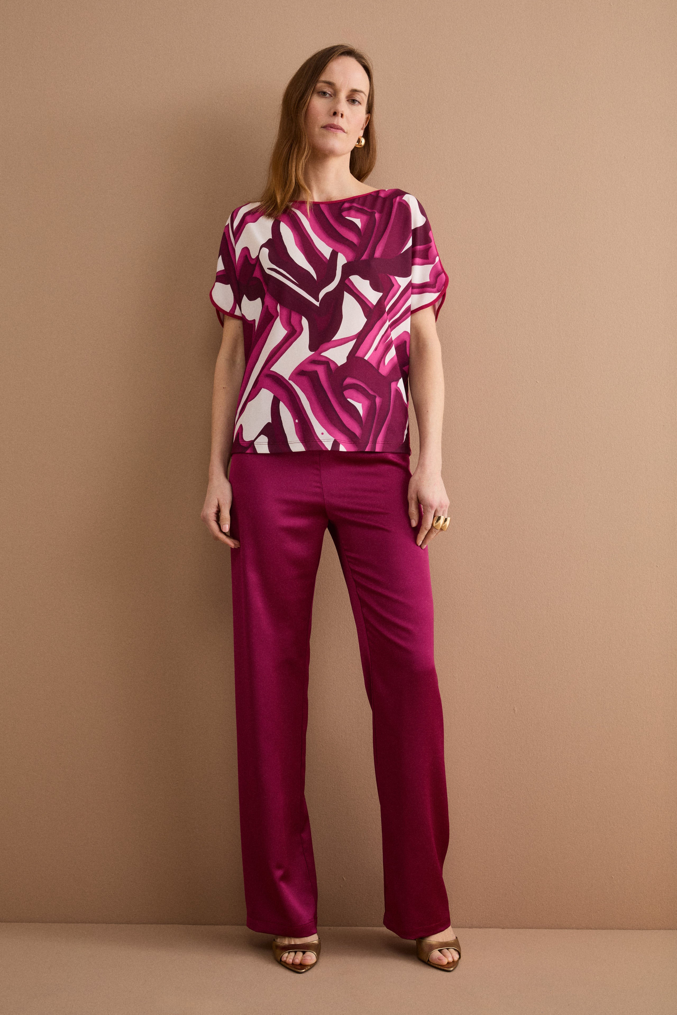 Elegant Palazzo Trousers with Elastic Waist - MAGENTA