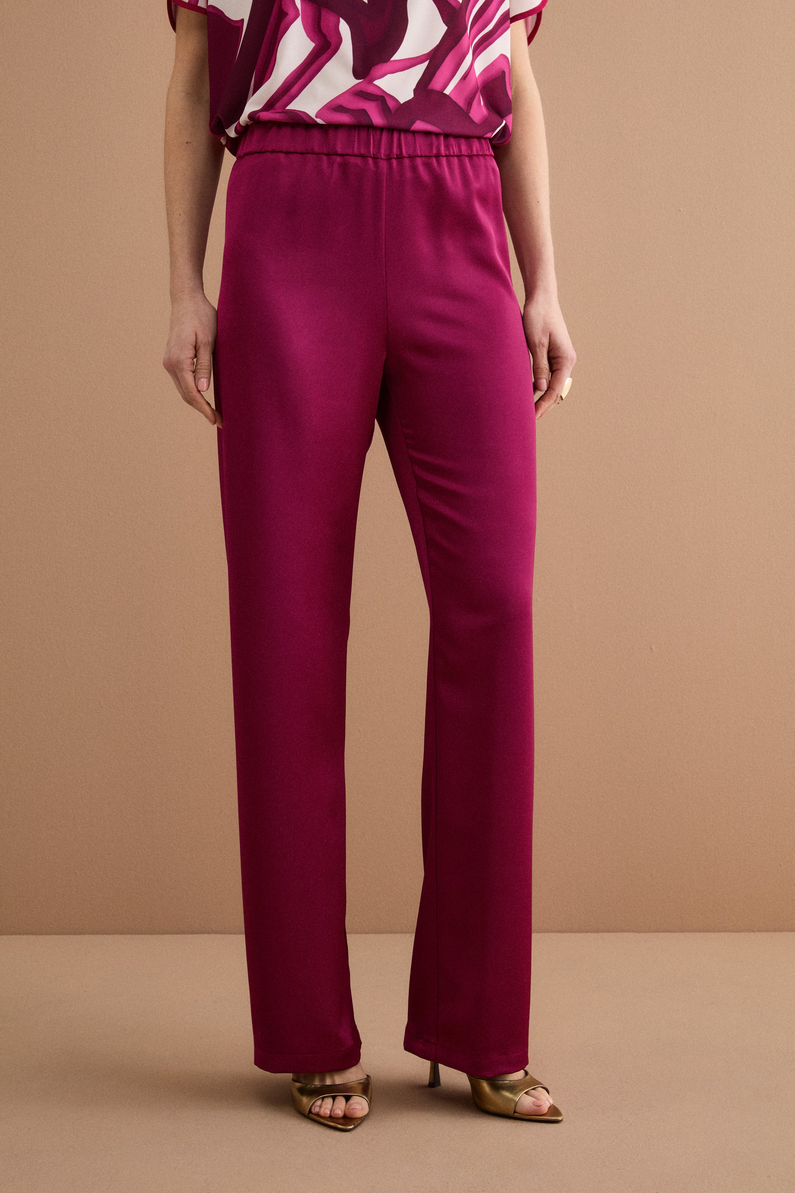 Elegant Palazzo Trousers with Elastic Waist - MAGENTA