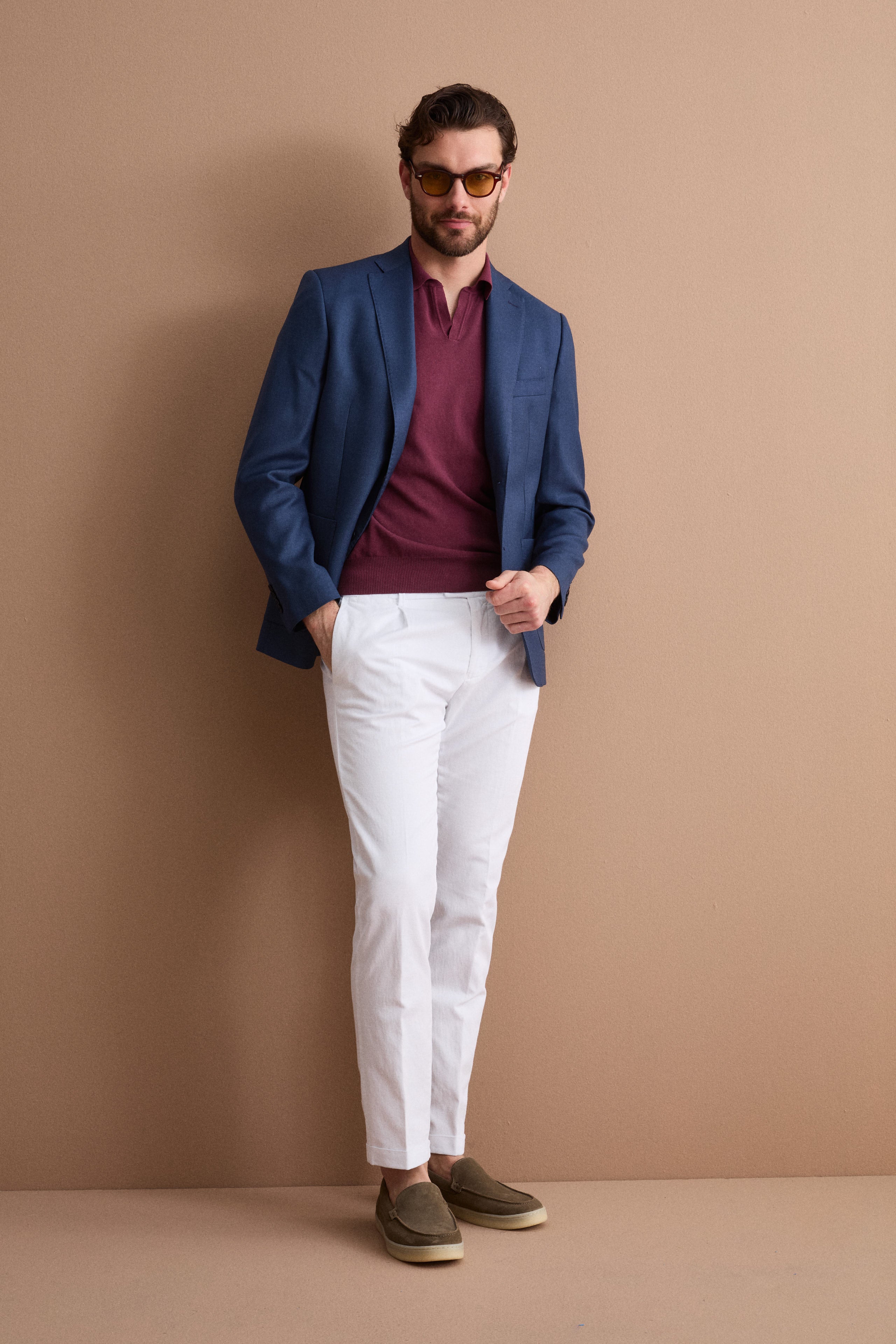 Pantalon Carrot en Mélange de Lin avec Pinces et Revers - BLANC