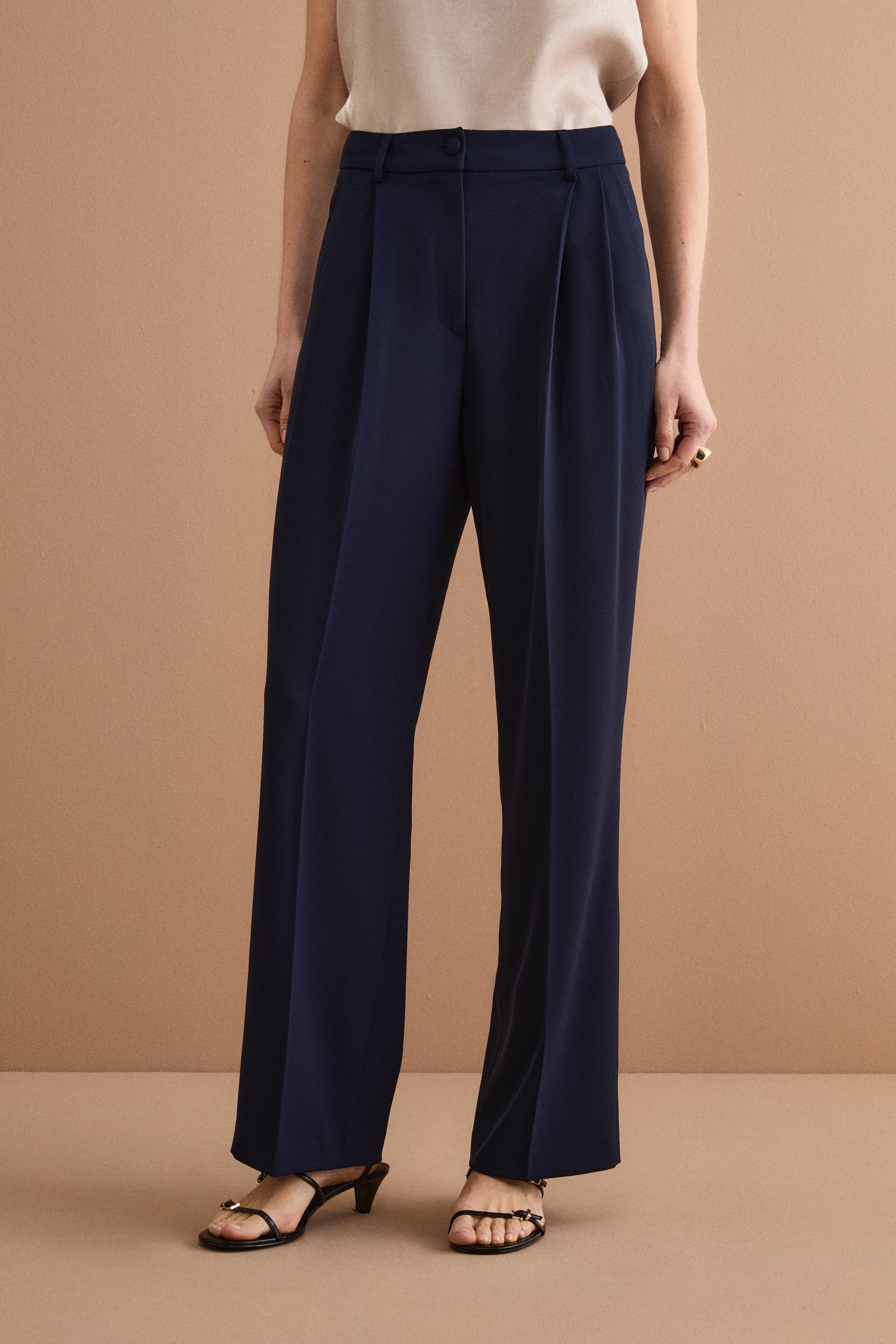 Wide-Leg Cady Ceremony Trousers with Pleats - BLUE