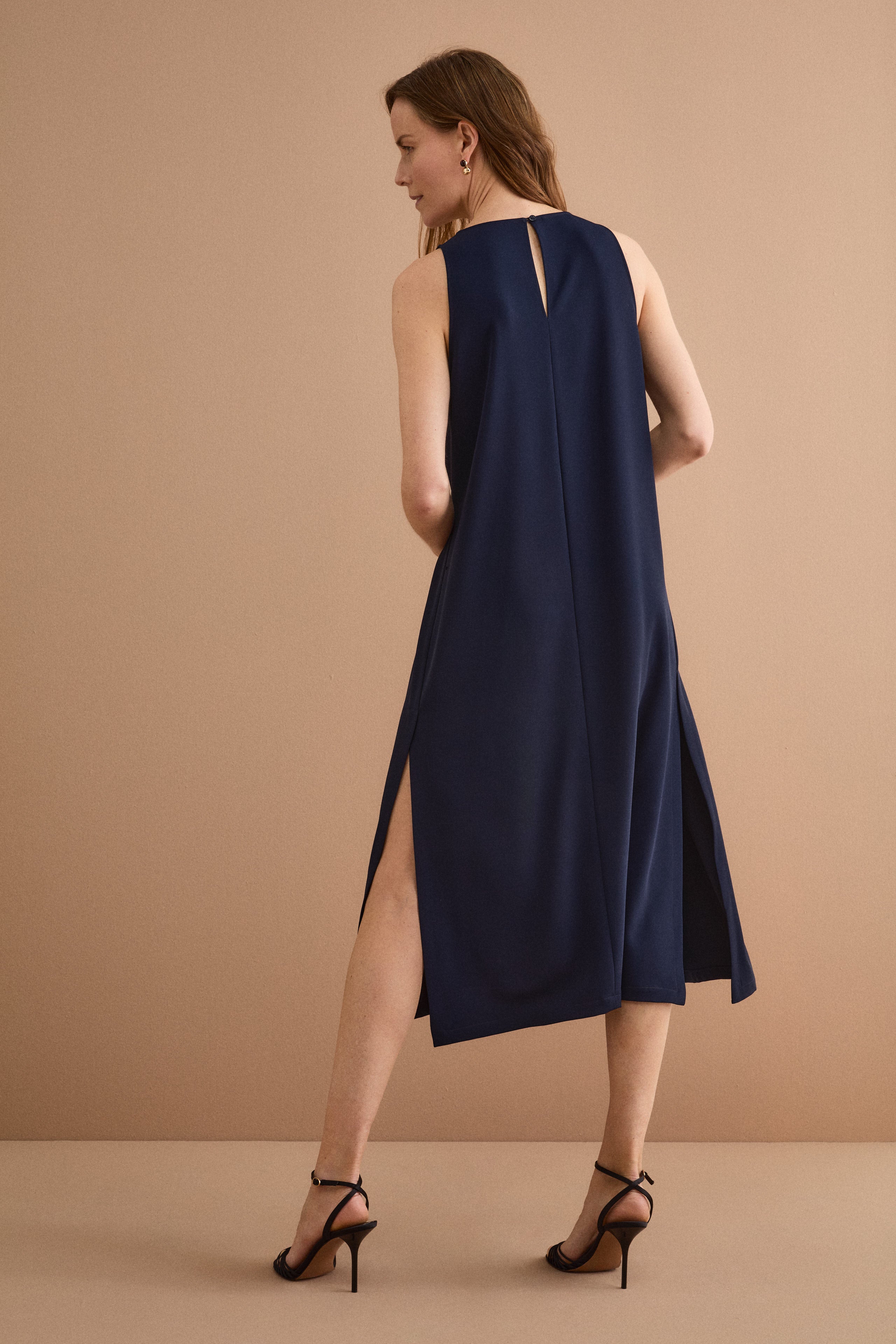 Ärmelloses langes Cady-Kleid für festliche Anlässe - BLAU