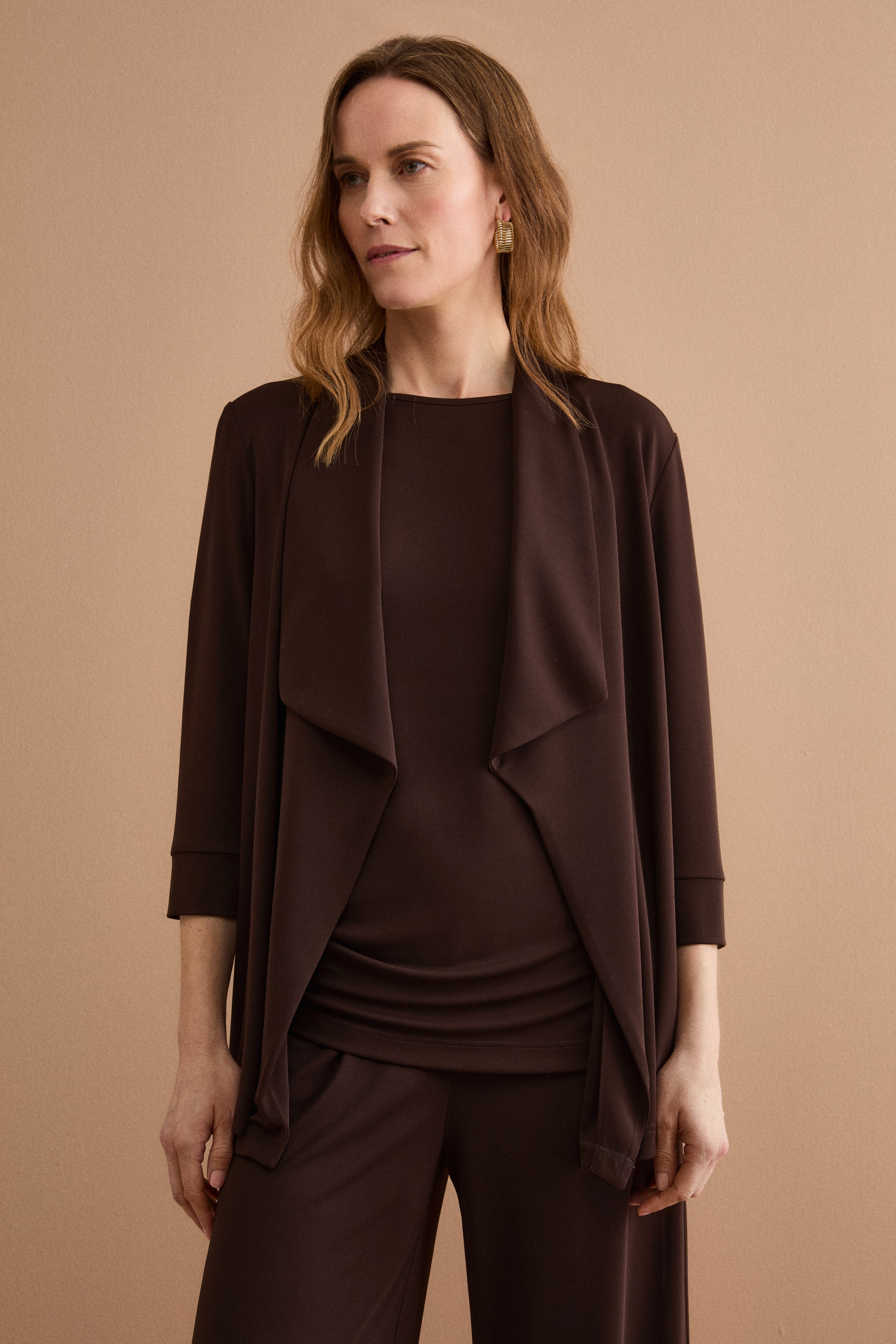 Cardigan Elegante in Jersey Crêpe - CIOCCOLATO