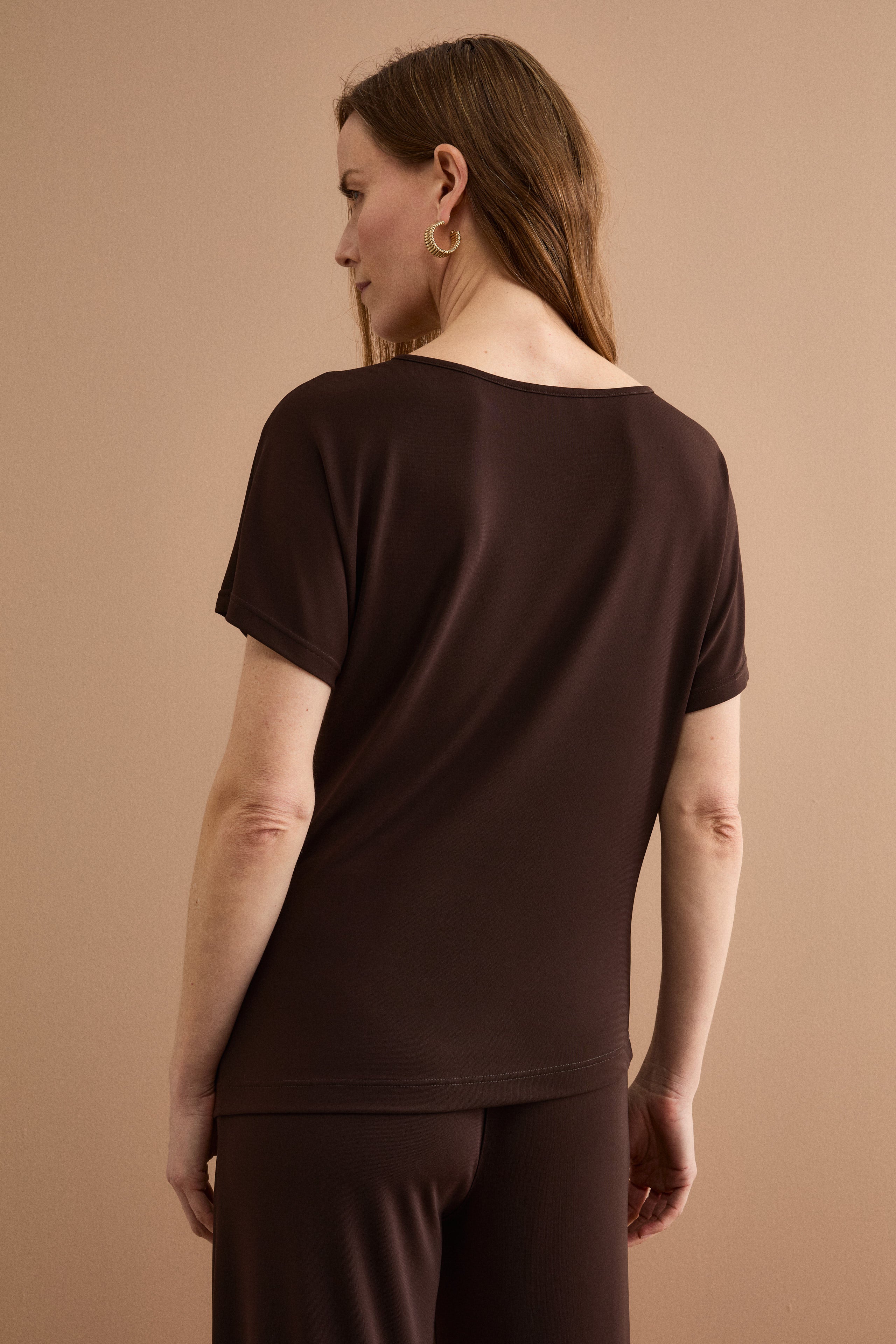 Blouse élégante en jersey crêpe - Chocolat