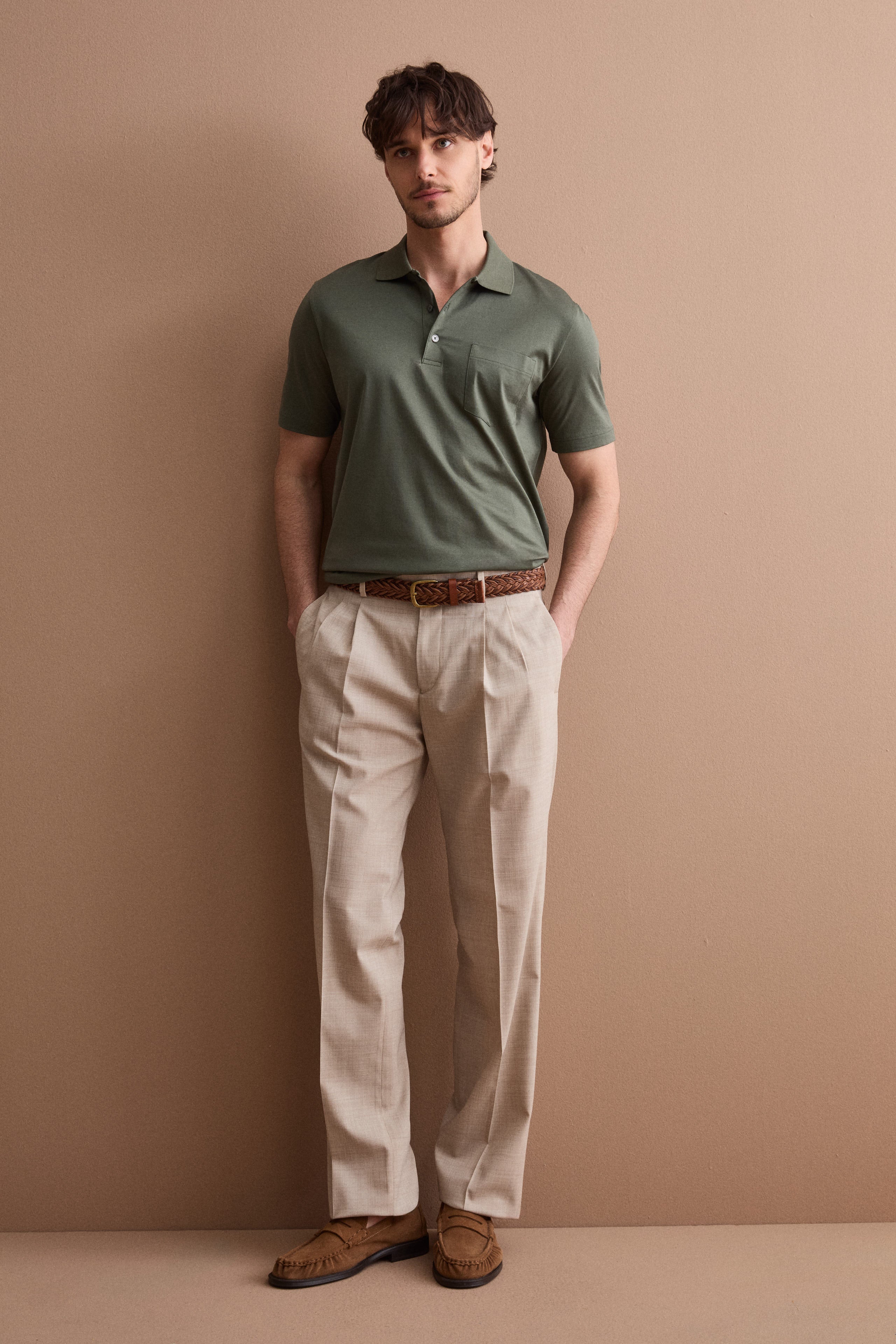 Men’s Jersey Polo in Scottish Lisle Cotton - Military green