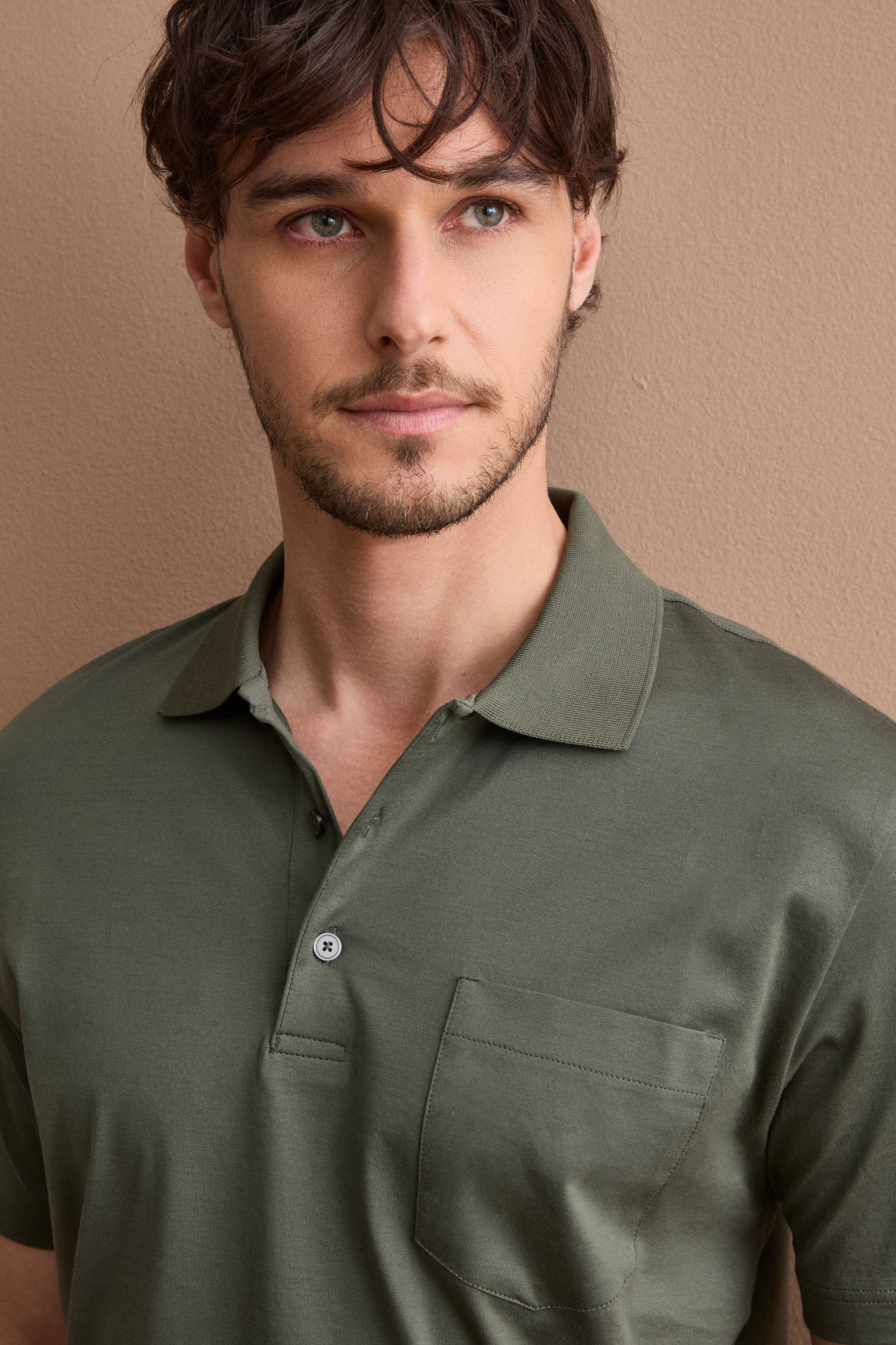 Men’s Jersey Polo in Scottish Lisle Cotton - Military green