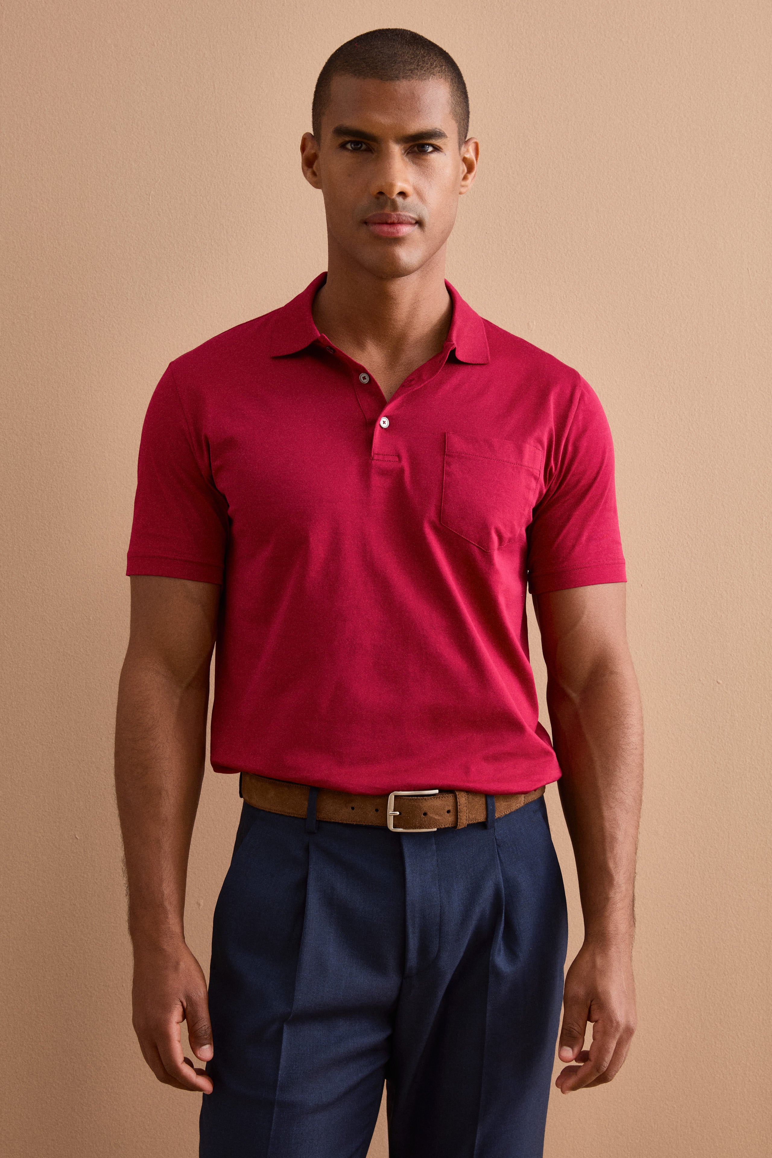 Herren-Polo aus Jersey aus schottischem Lisle-Garn - Burgundisch