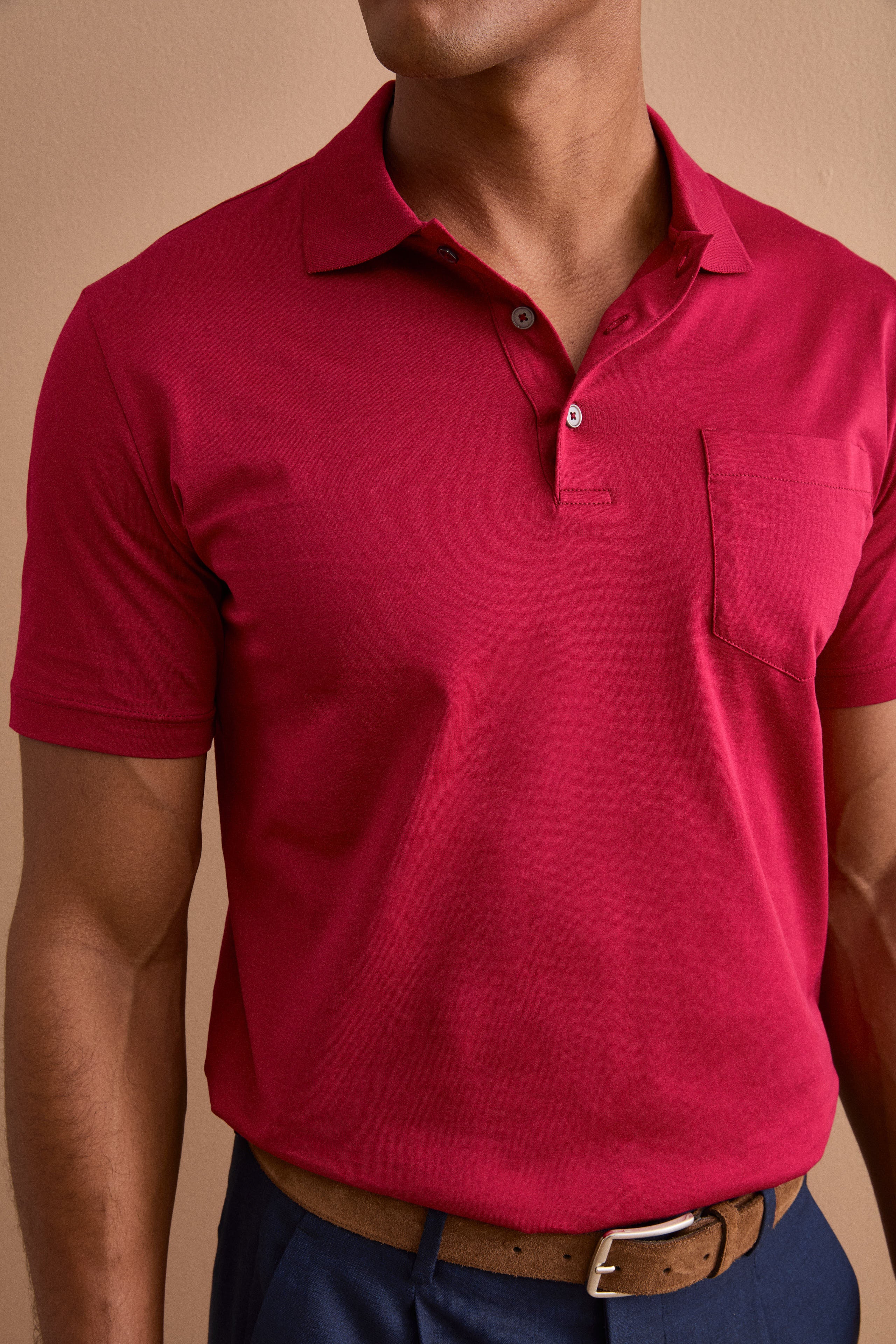 Herren-Polo aus Jersey aus schottischem Lisle-Garn - Burgundisch