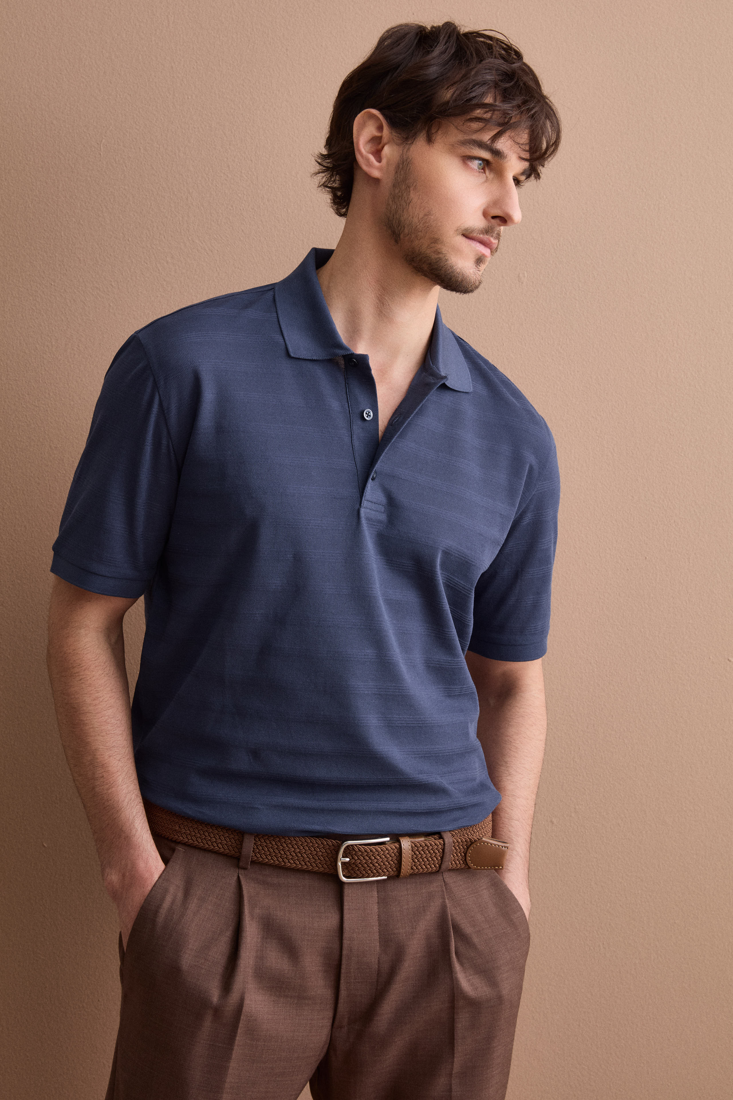 Regular-fit Scottish Lisle cotton piqué polo shirt - BLUE
