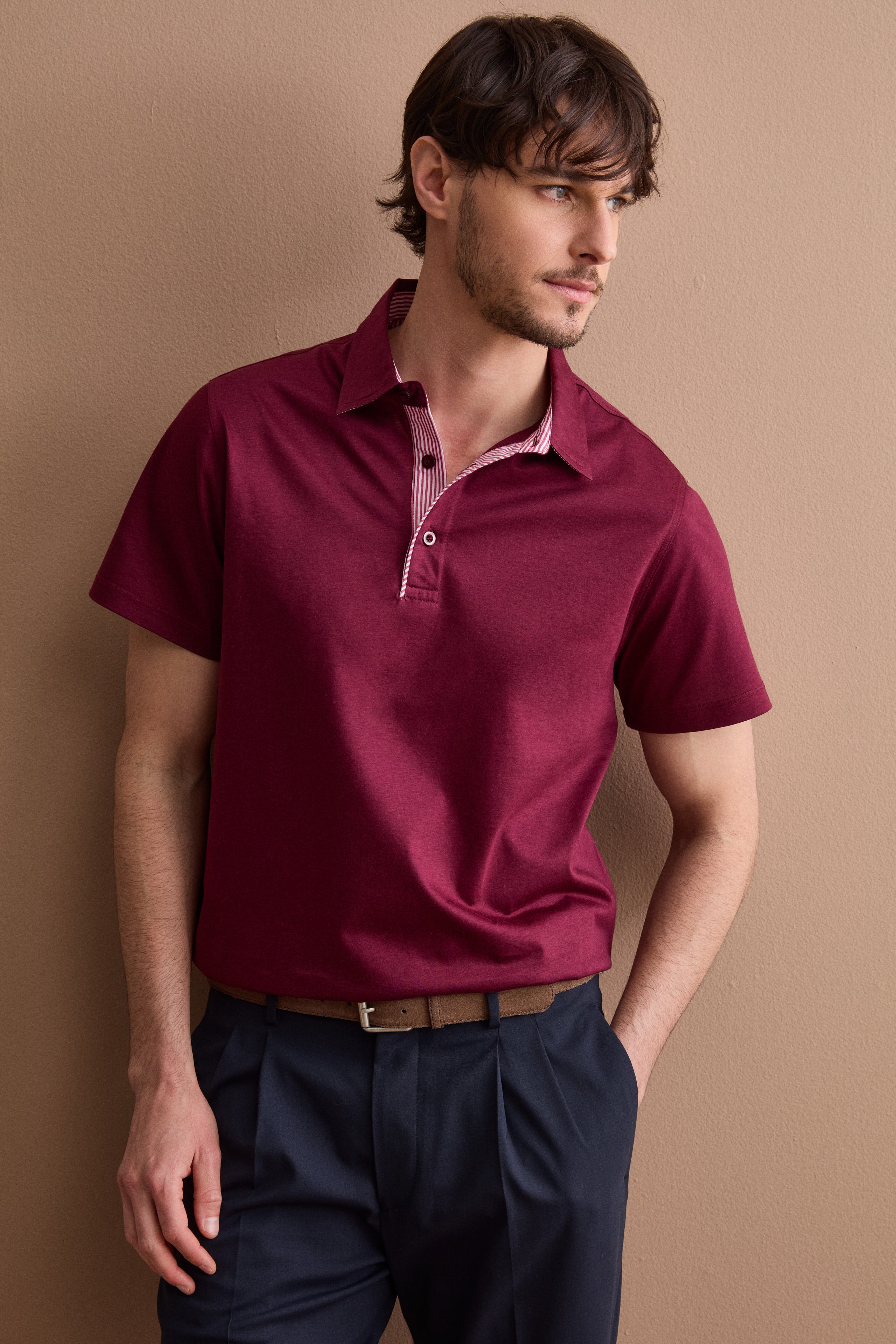 Men’s casual jersey polo shirt - Burgundy