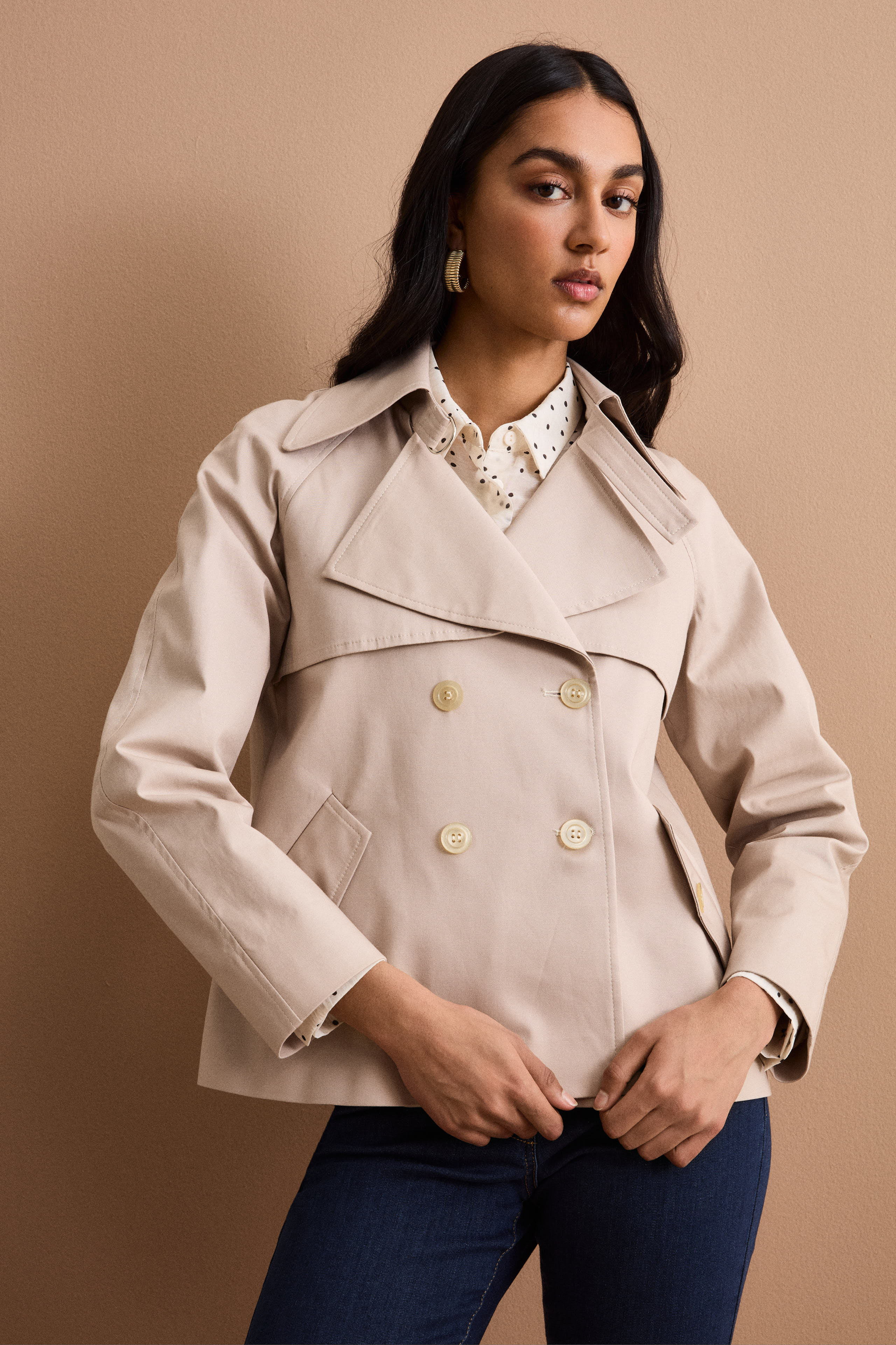 Trench Corto Doppiopetto in Cotone - SABBIA