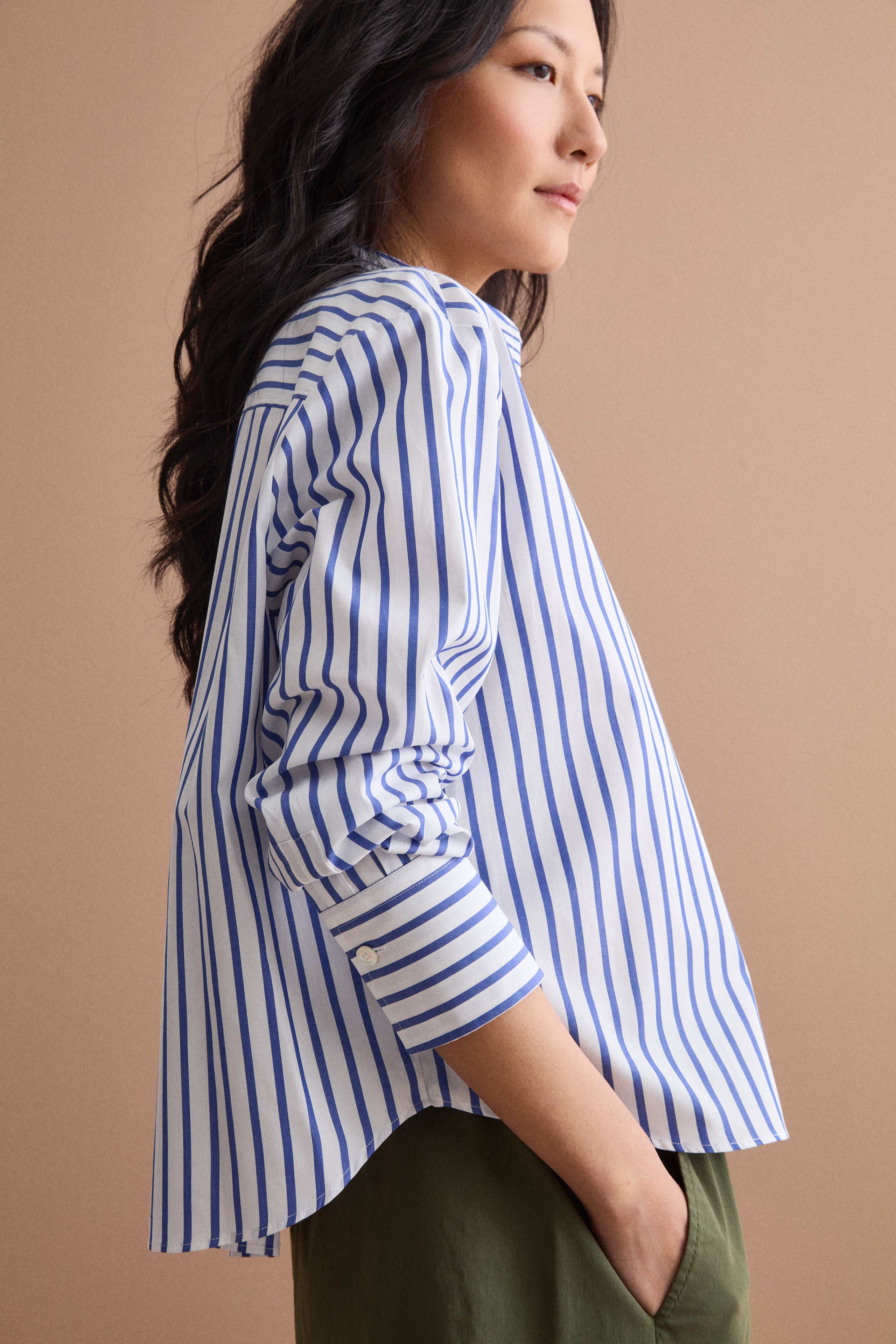 Oversize hemd mit Streifen und Brusttasche - Blau gestreift
