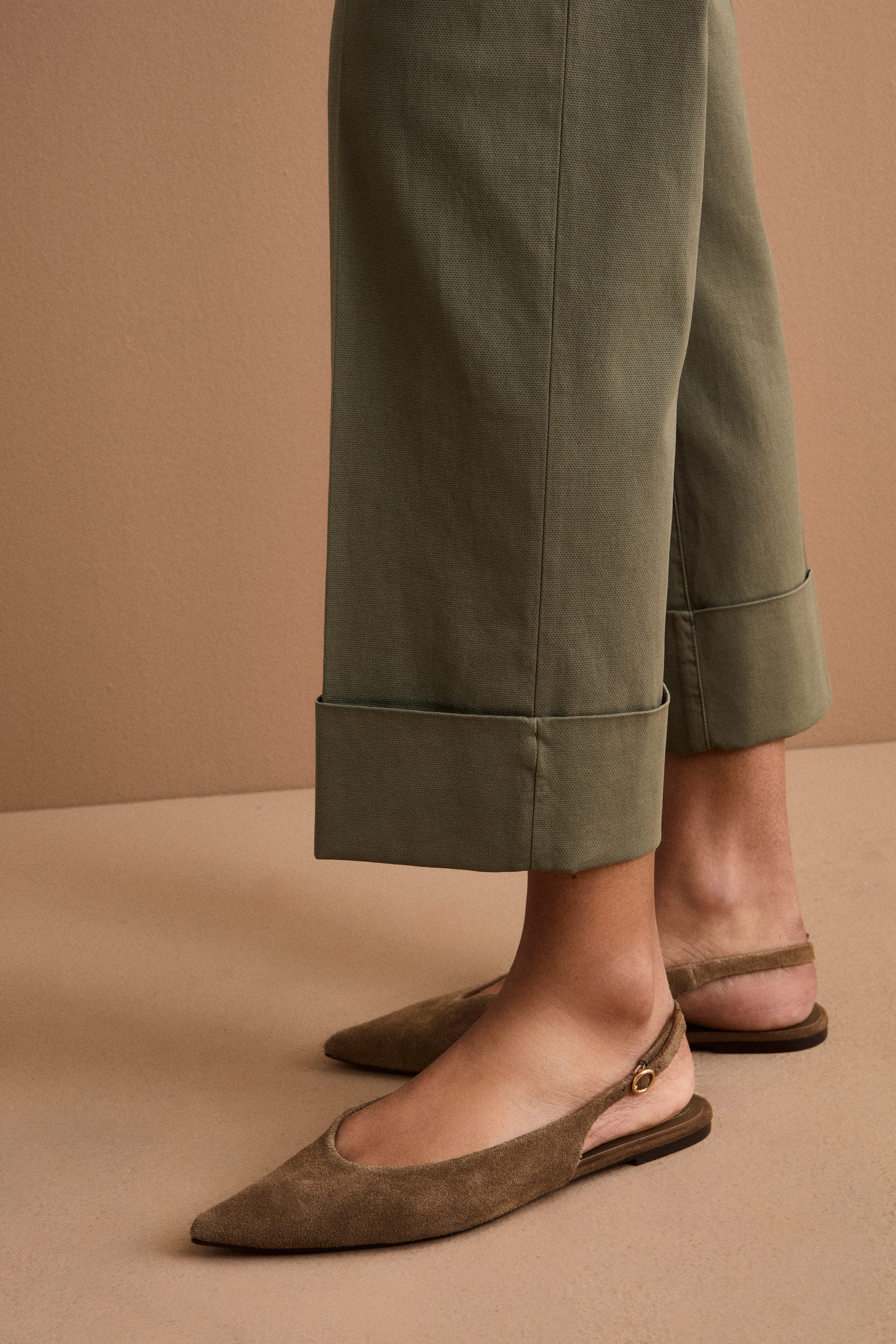 Straight-Leg-Hose mit Aufschlag aus Baumwollmischung-Piqué - KAKI