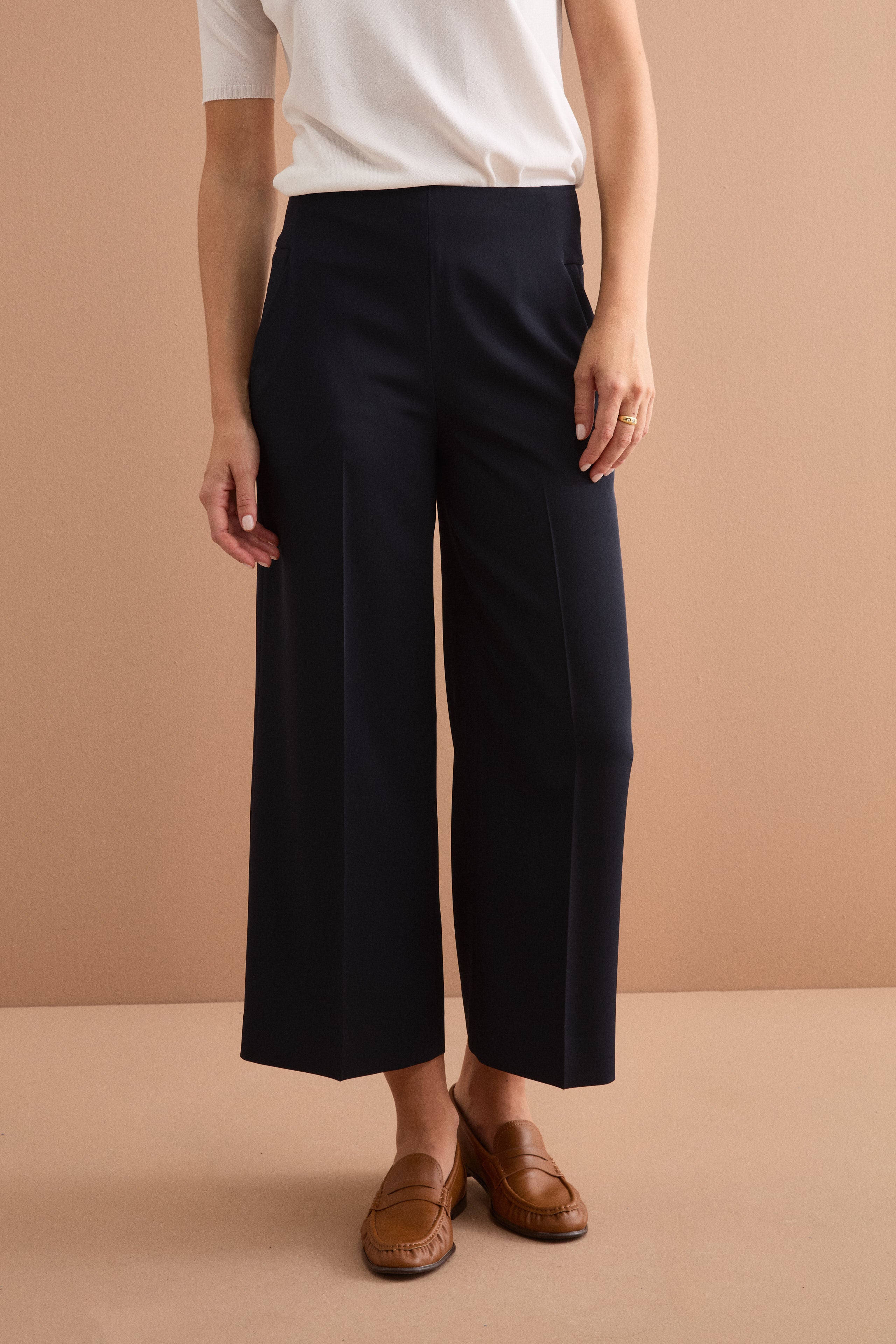 Pantalone Palazzo Cropped  con Pieghe - BLU