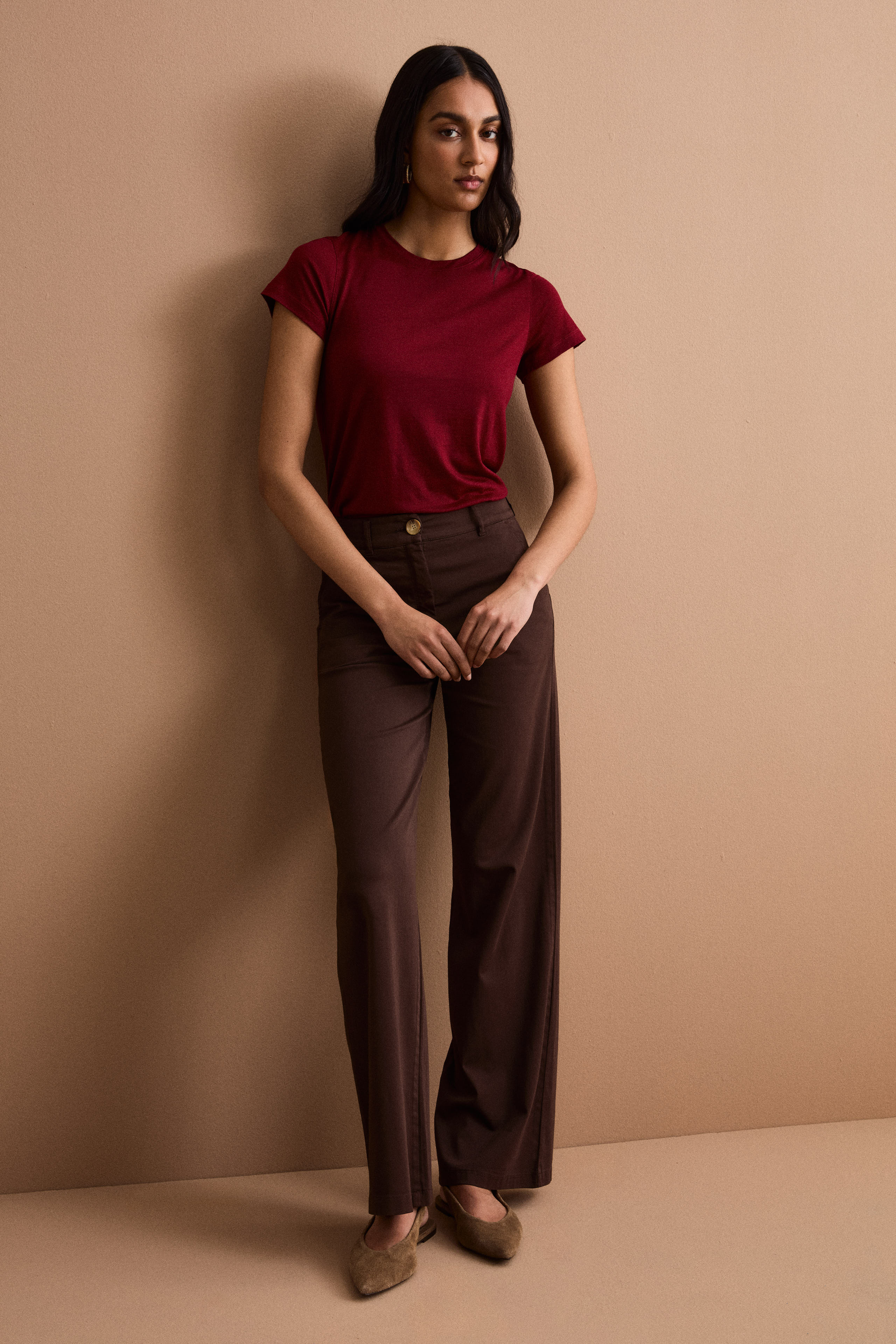 Twill-Hose mit weitem Bein aus Baumwollmischung - braun